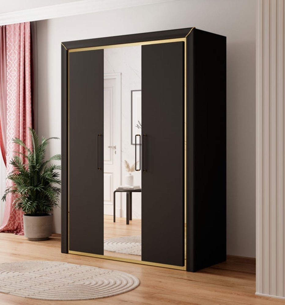 Ahlen 155x61x214cm Kleiderschrank) schwarz Gold Helvetia (Ahlen, Kleiderschrank Spiegelfolie