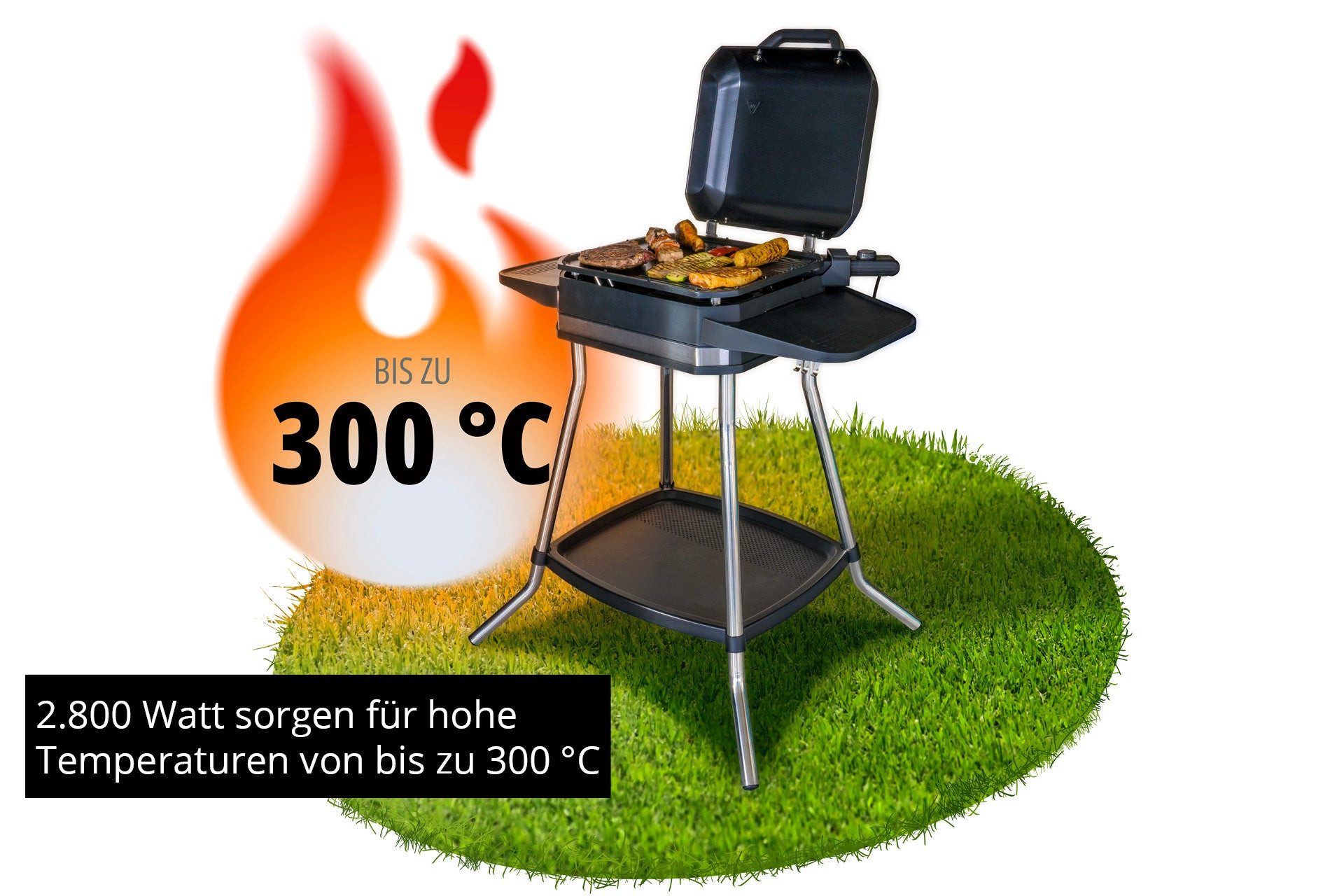 Unold Elektrogrill BBQ-Stand- & Tischgrill Jimmy, 2800 W, bis 300 °C, große Antihaft-Grillplatte, IPX4 Spritzwasserschutz