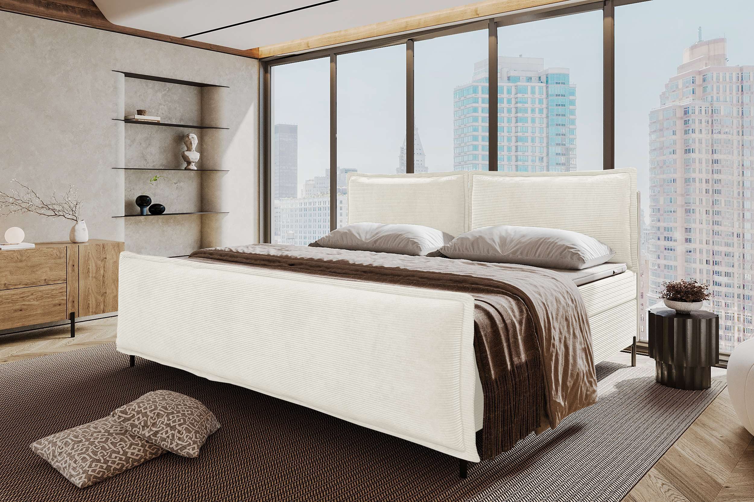 99rooms Boxspringbett Vero Plus Familienbett (Schlafzimmerbett, Bett), 220/240/260x200 cm, in Cord POSO, mit BFK-Matratze, Bettkasten
