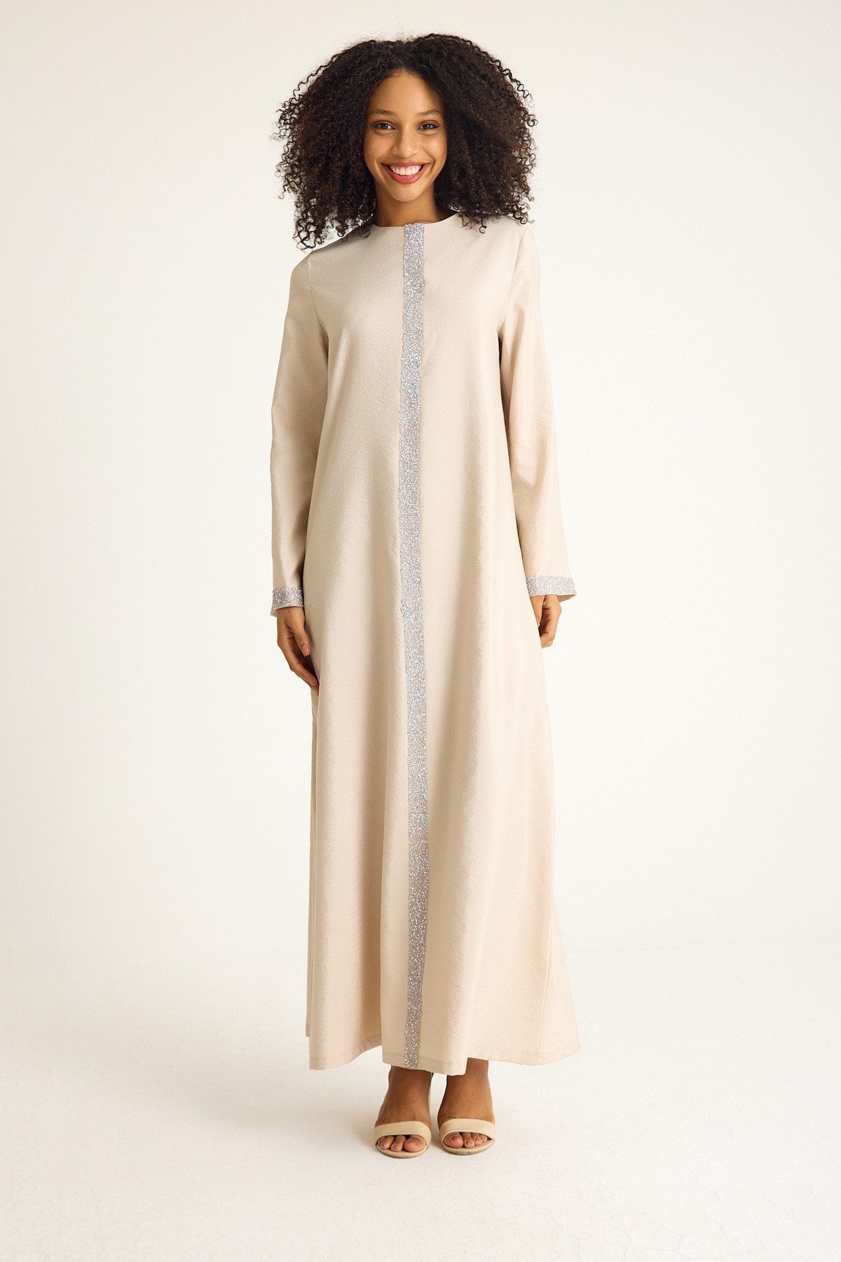 fashionshowcase Tunikakleid Damen Abaya mit Glitzerdetails in Leinenoptik günstig online kaufen