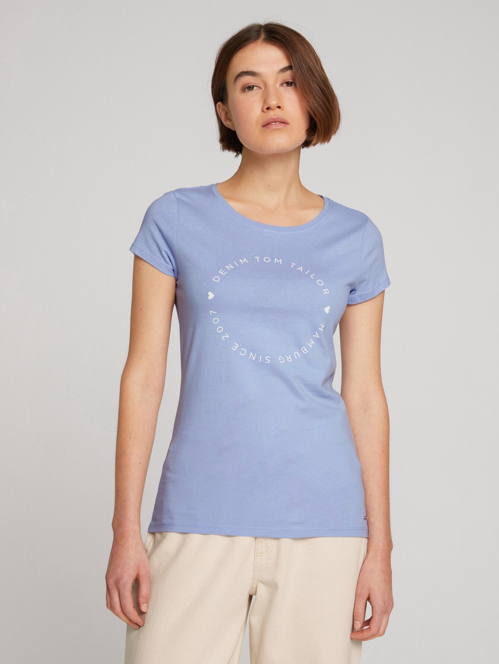 TOM T-Shirt (im Denim Basic Blue Logoprint Doppelpack) TAILOR Langarmshirt Brunnera mit Doppelpack im