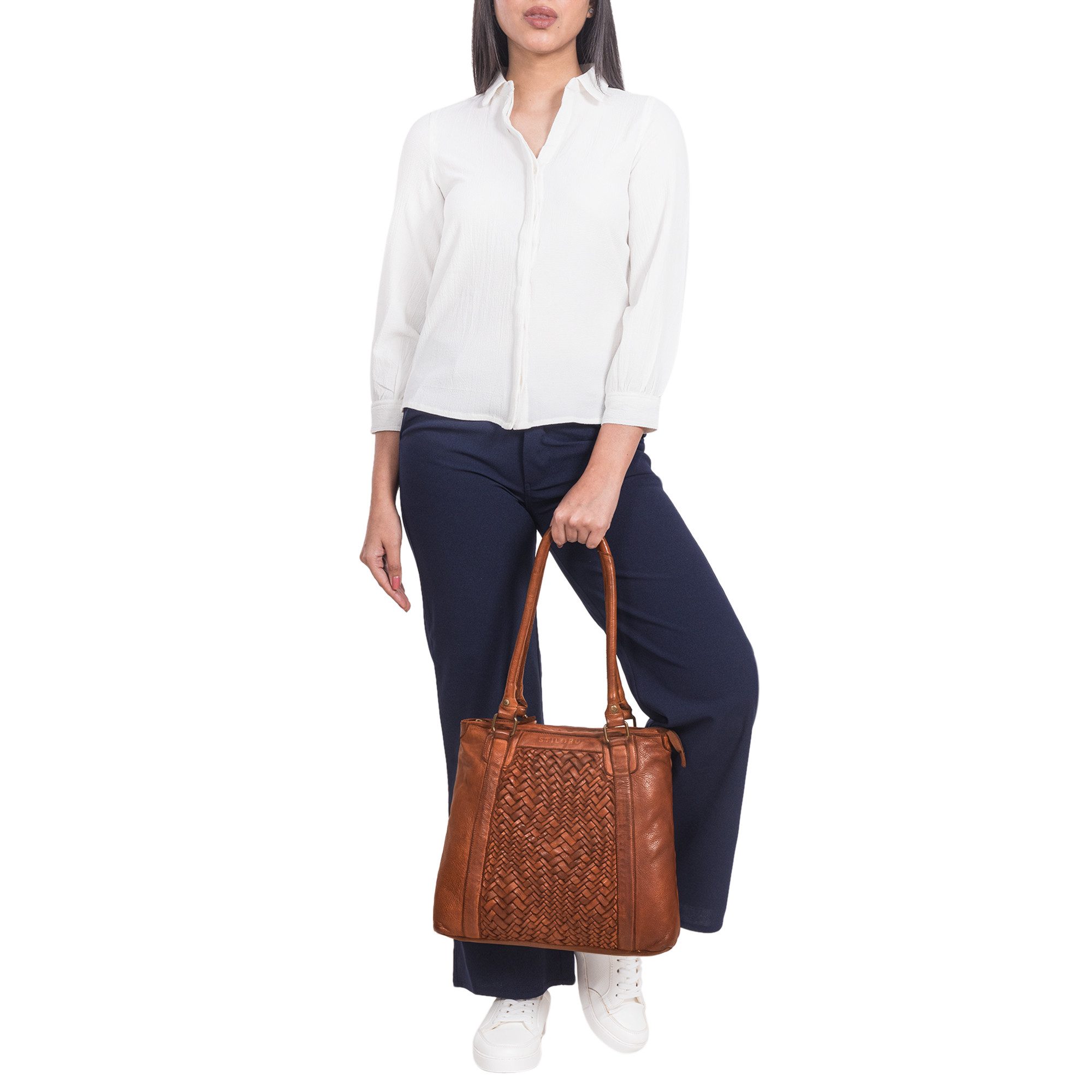 STILORD Handtasche "Nadia" Stylishe Handtasche Damen Mittelgroß Leder in Flechtoptik