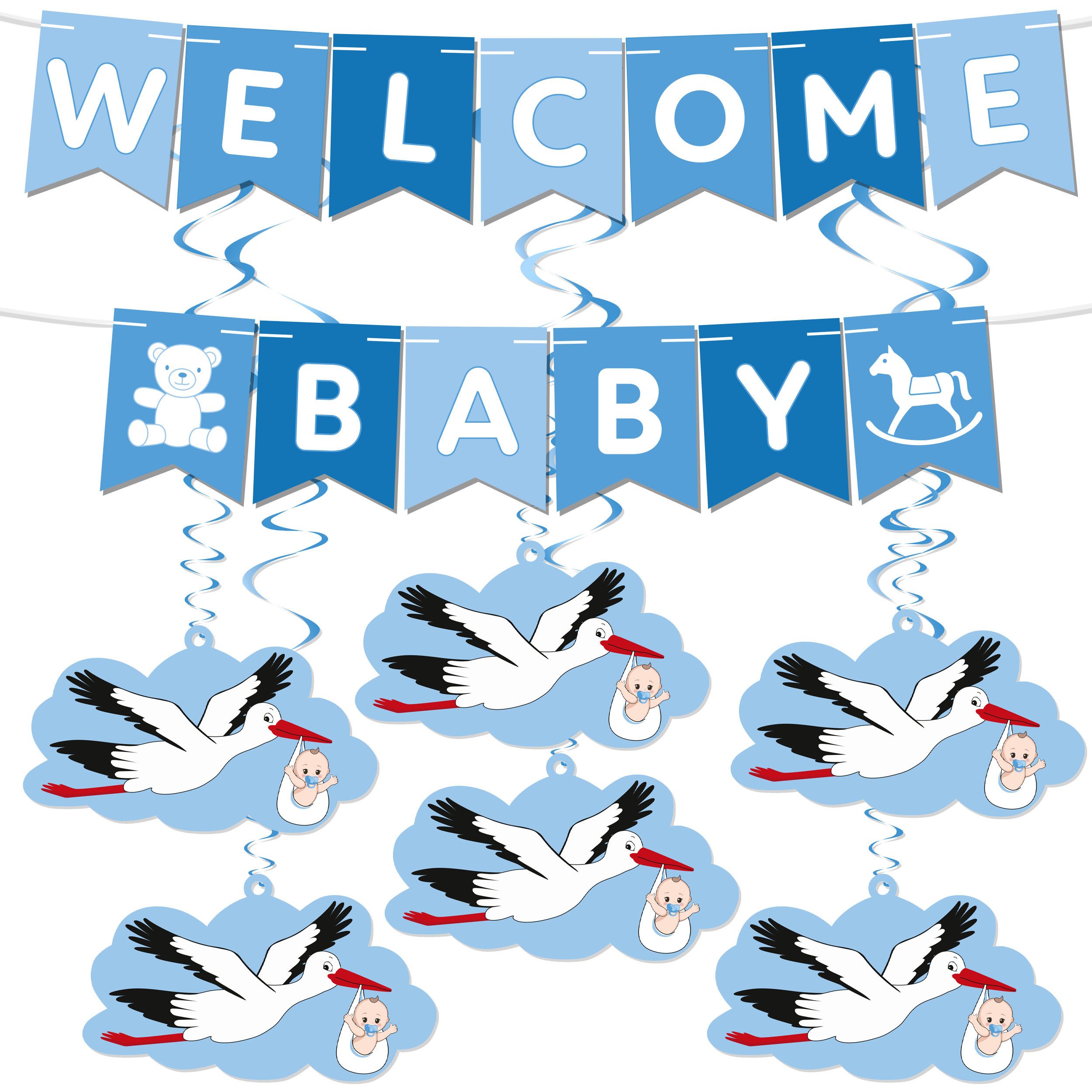 BRUBAKER Girlande Welcome Baby Wimpelkette für Jungen und Mädchen mit Storchanhängern, Willkommensdeko Set für Zuhause, Babyparty und Babyzimmer Dekoration