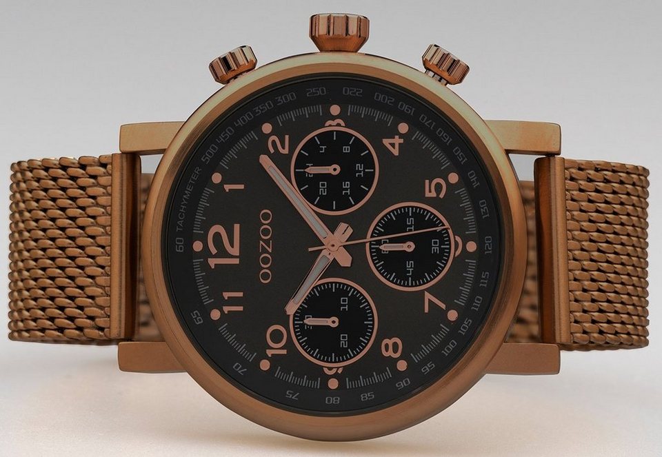 OOZOO Quarzuhr C10702, in Chrono-Optik, Metallgehäuse, braun  IP-beschichtet, Ø ca. 45 mm