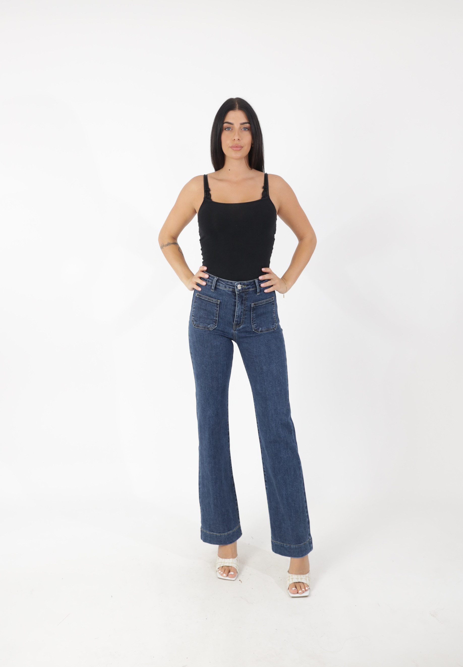 Straight-Jeans Damen Wide Leg Jeans – High Waist Straight Fit Hose mit weitem Bein