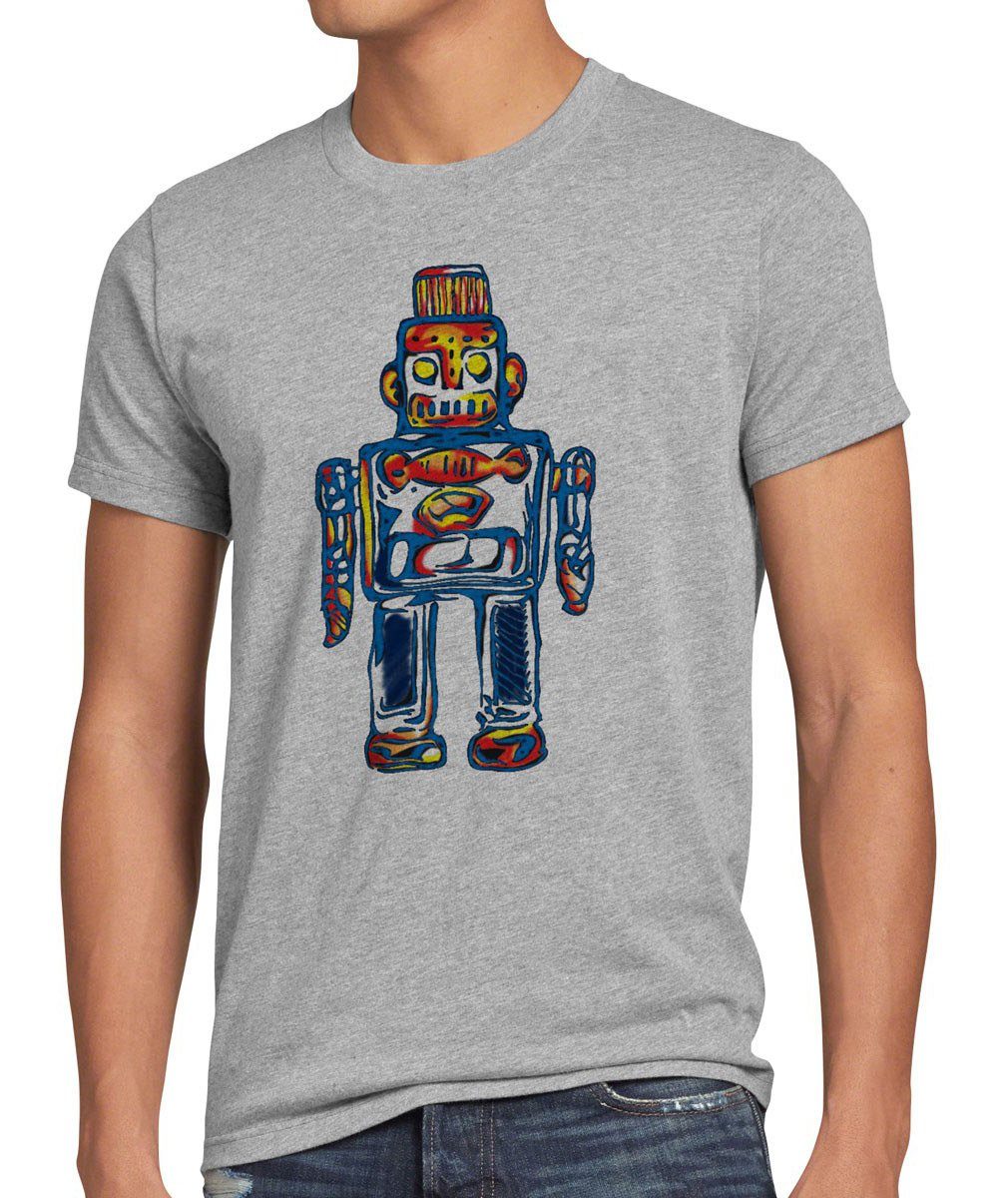 style3 Print-Shirt Herren T-Shirt Sheldon Toy Robot big bang cooper tbbt Roboter spielzeug Leonard grau meliert