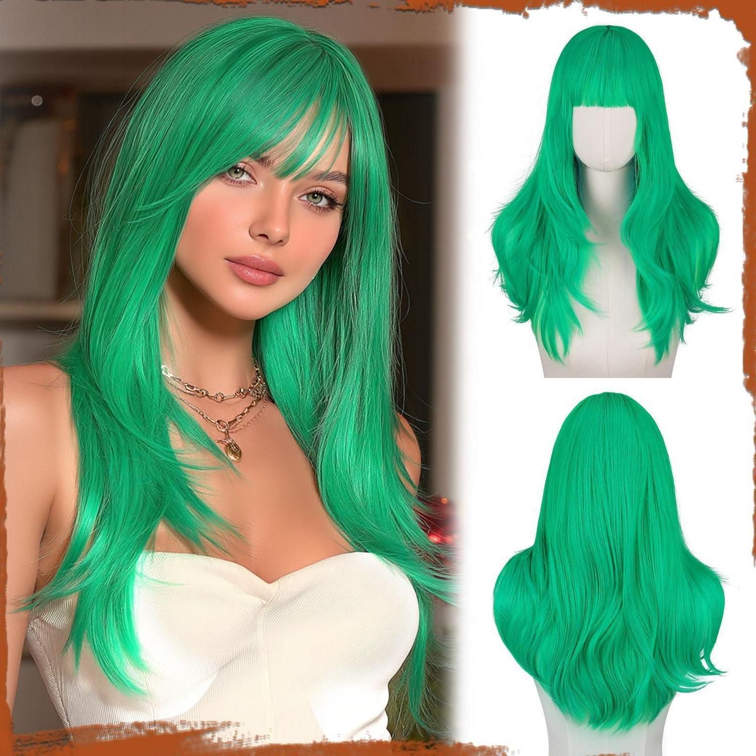 LuxusKollektion Kunsthaarperücke Perücke Pony Damen Faser Haar Halloween Party 60cm Grün