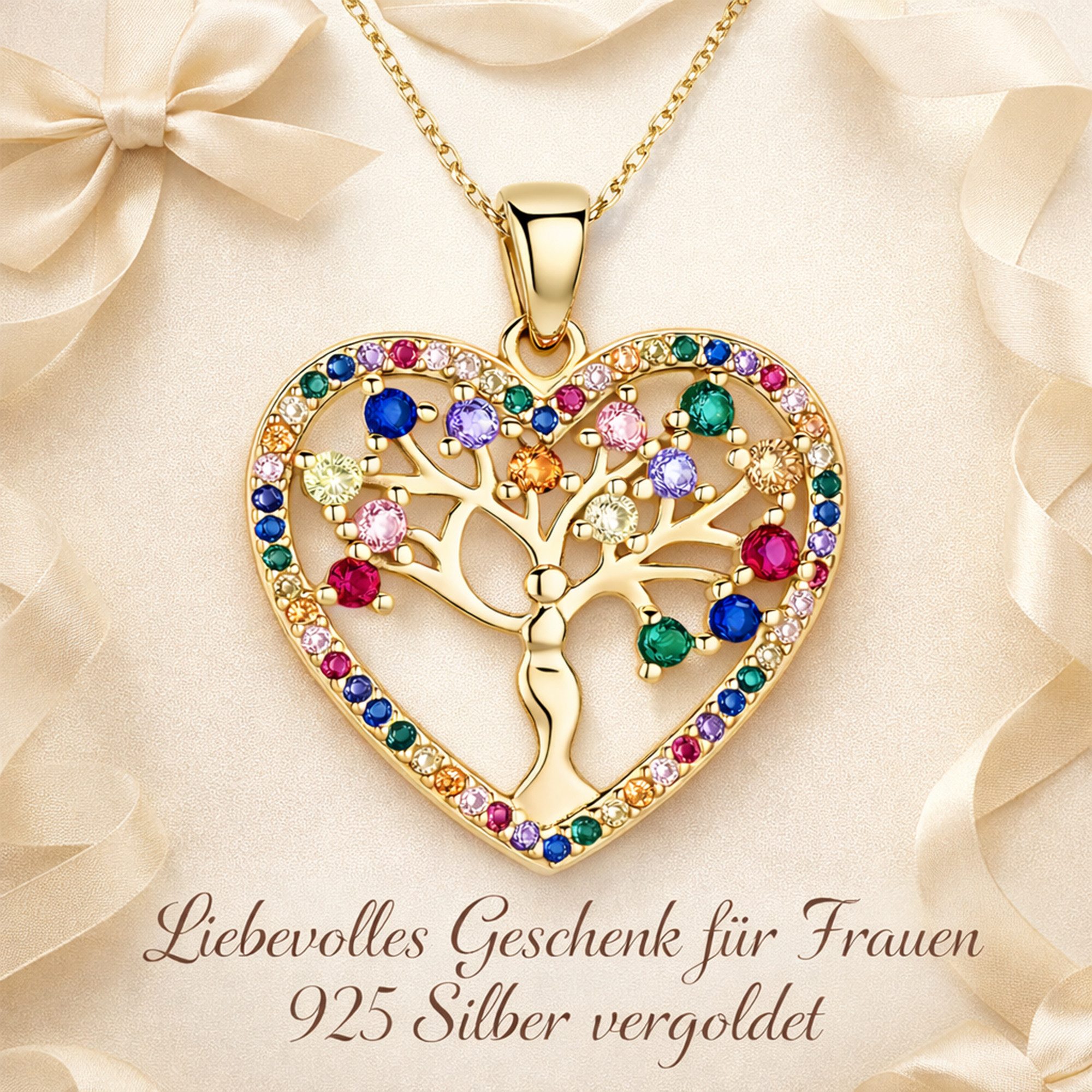 Limana Herzkette Lebensbaum Kette Damen Schmuck Herz Kette 925 Silber Geschenk Frau (Frauen Ehefrau Mutter Freundin inkl. Dose), Geburtstag Weihnachten Valentinstag Muttertag Jahrestag Hochzeitstag