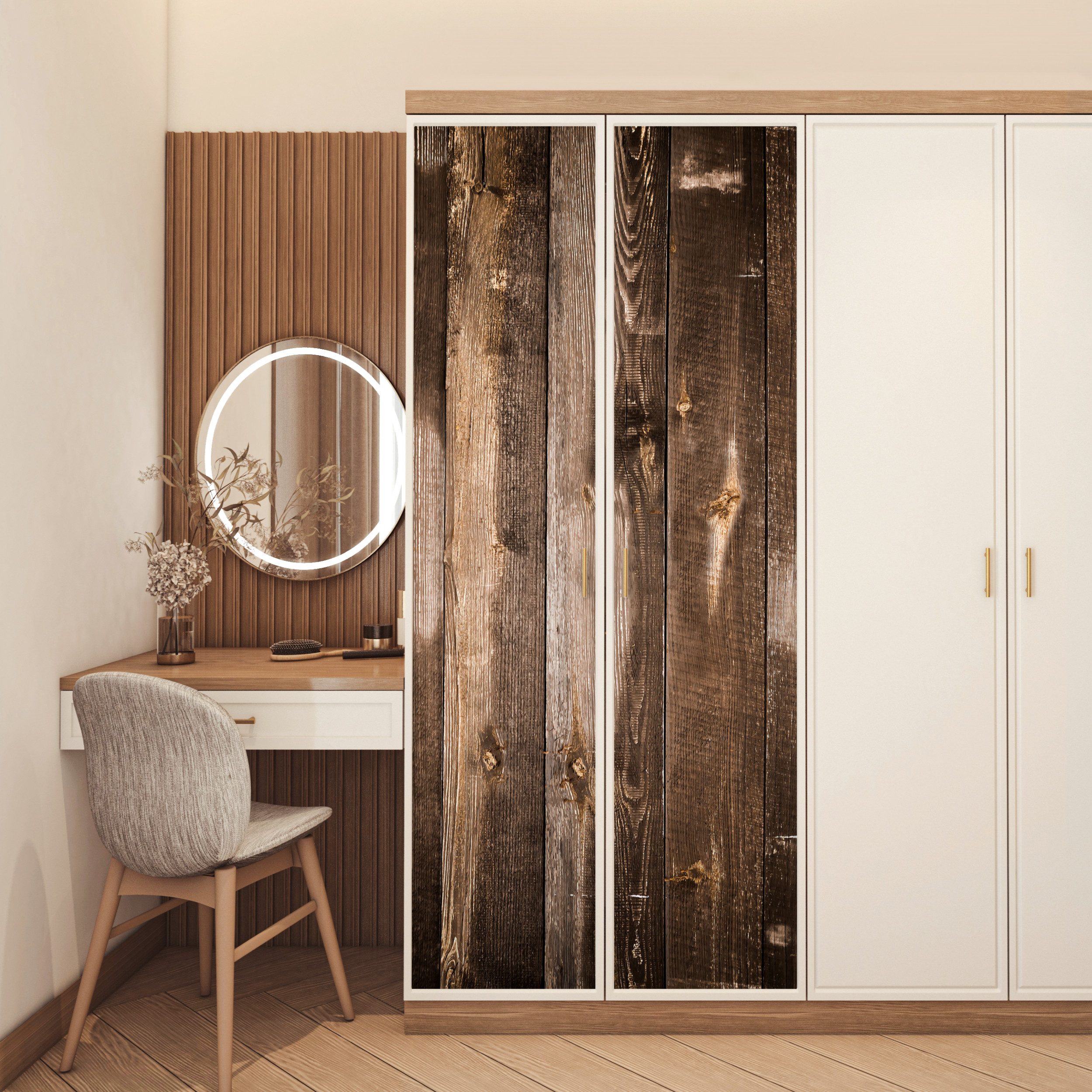 MuchoWow Türtapete Regal - Muster - Vintage - Holz, Matt, bedruckt, (1 St), Fototapete, Flebefolie, Türaufkleber, 80x205 cm – Bild 5 von 5