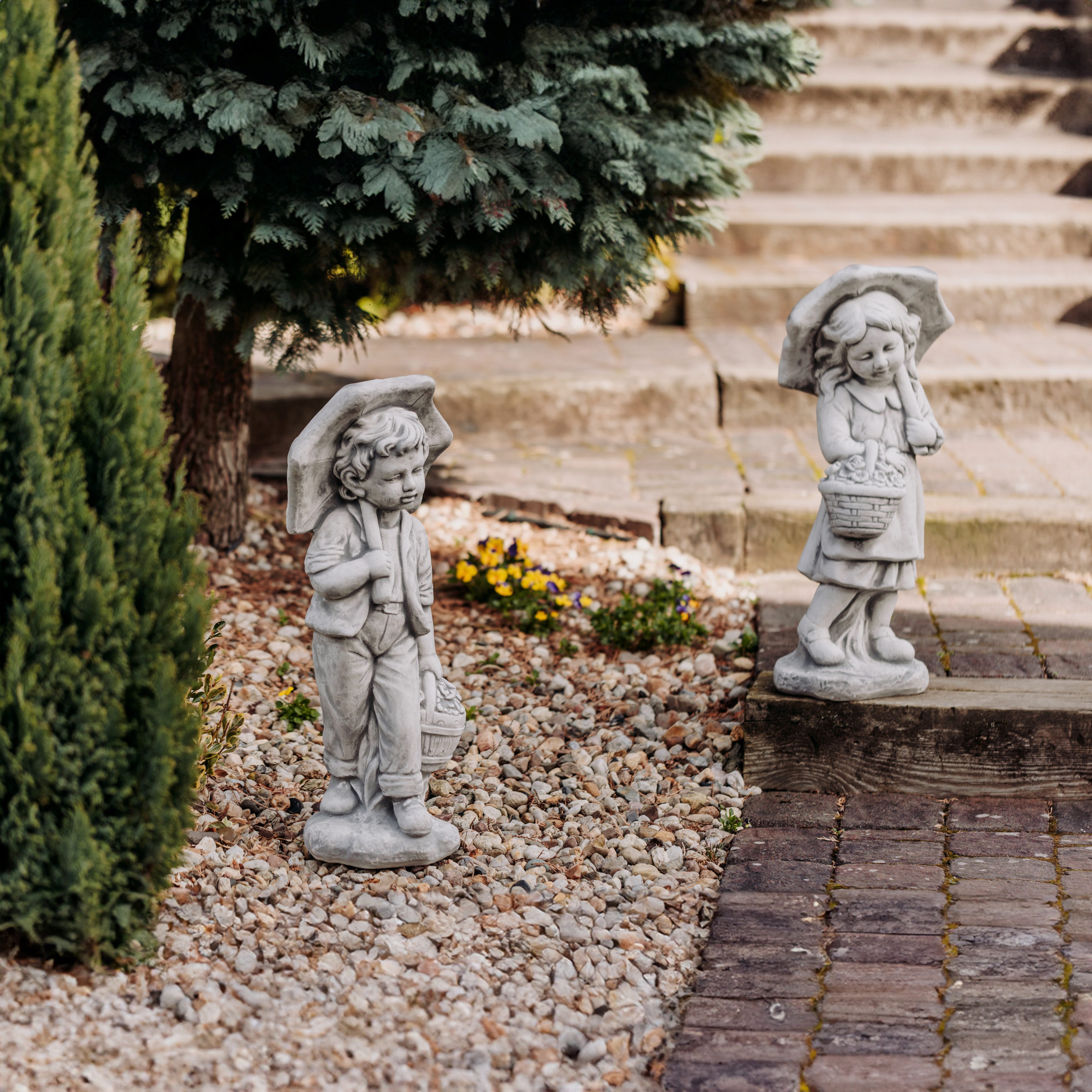 gartendekoparadies.de Gartenfigur Statuen Junge & Mädchen, Landhaus-Stil, Steinfigur H. 68 cm, je 30 kg, Frostsicher