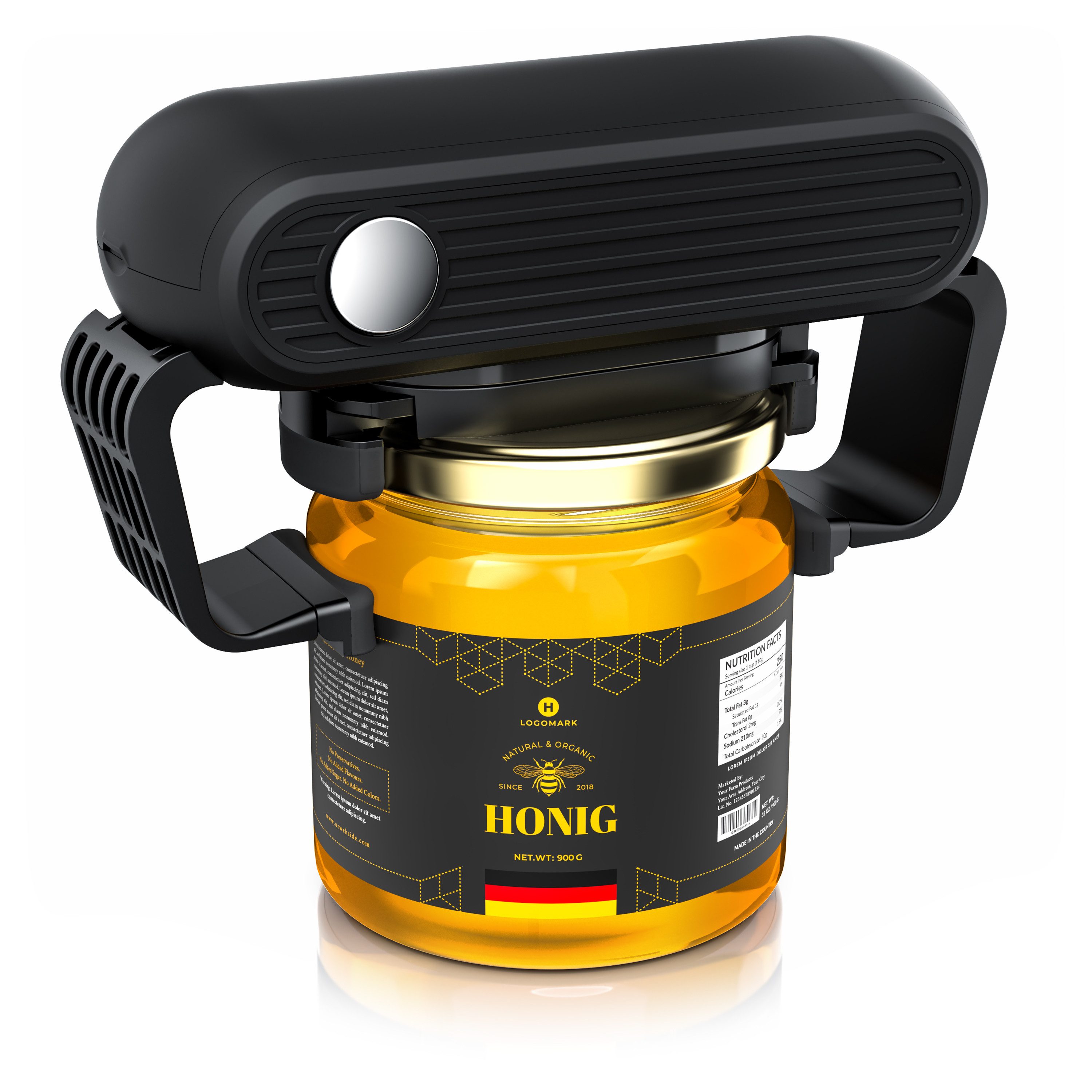 Arendo Elektrischer Dosenöffner Automatischer Glasöffner, Deckelöffner für versiegelte Gläser, Küchenhelfer, Freihändiger Schraubdeckelöffner für 3,5 bis 10 cm Ø