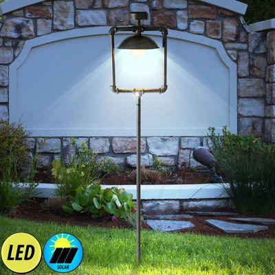 etc-shop LED Solarleuchte, LED-Leuchtmittel fest verbaut, Vintage LED Solar Garten Lampe Terrassen Beleuchtung Außen Steck