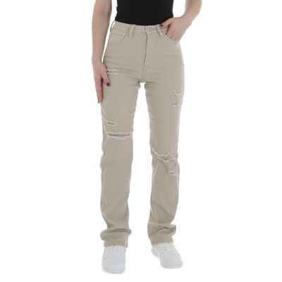 Ital-Design Destroyed-Jeans Damen Freizeit (85989827) Destroyed-Look Stretch High Waist Jeans in Beige