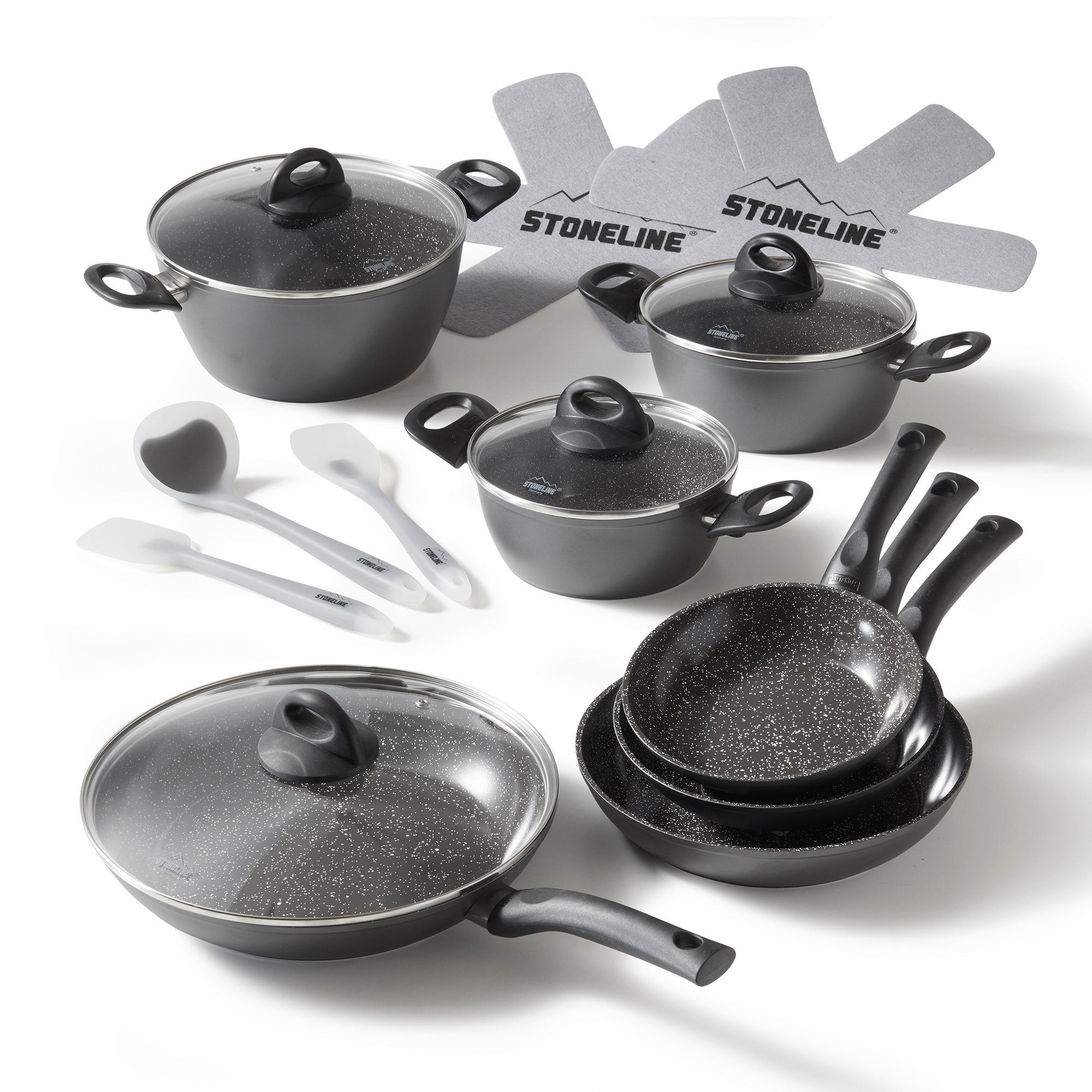 STONELINE Topf-Set, Aluminium, Keramik (16-tlg), mit echten Steinpartikeln, induktionsgeeignet, Designed in Germany