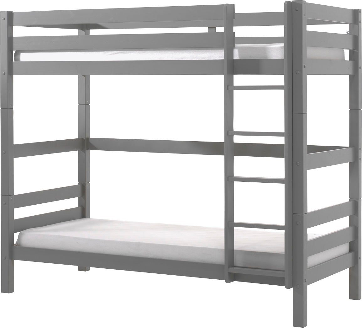 Vipack Etagenbett Pino, inkl. Rolllattenrost, Leiter und Absturzschutz (B/H/T ca. 210x182x105cm, massiv Kiefer verschiedene Farben), wahlweise ohne Schublade, mit 1 großen, 2 kleinen Bettschubladen