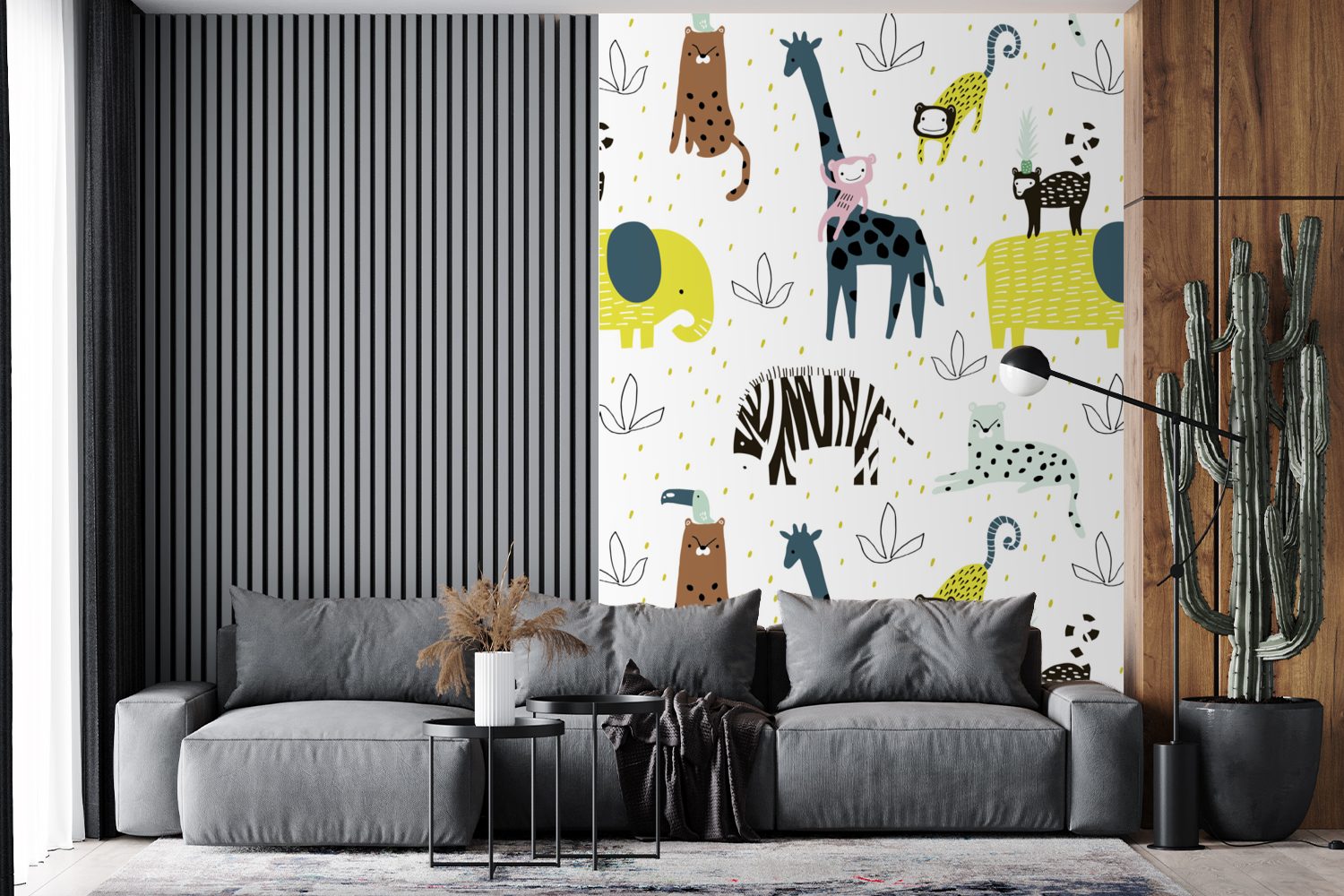 - Natur Wohnzimmer, - MuchoWow Wandtapete Montagefertig Tapete bedruckt, St), Fototapete Muster, Matt, für Vinyl (3 Tiere