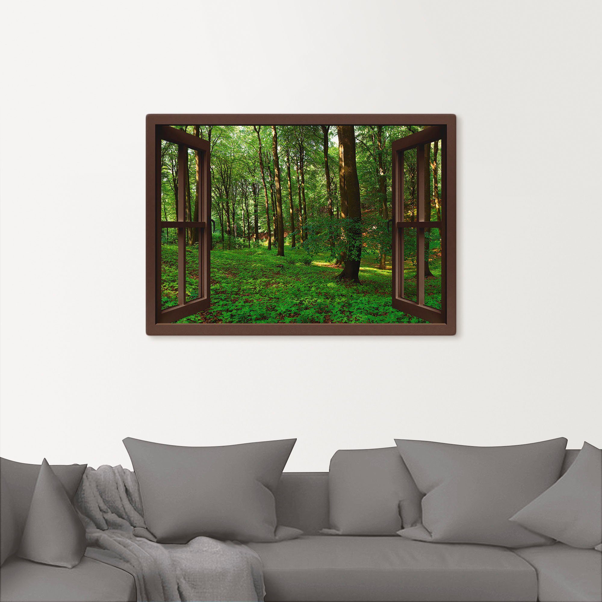 (1 St), in als oder Größen Sommerwald, Panorama Wandbild Poster versch. grüner Fensterblick Fensterblick Artland Leinwandbild, Wandaufkleber