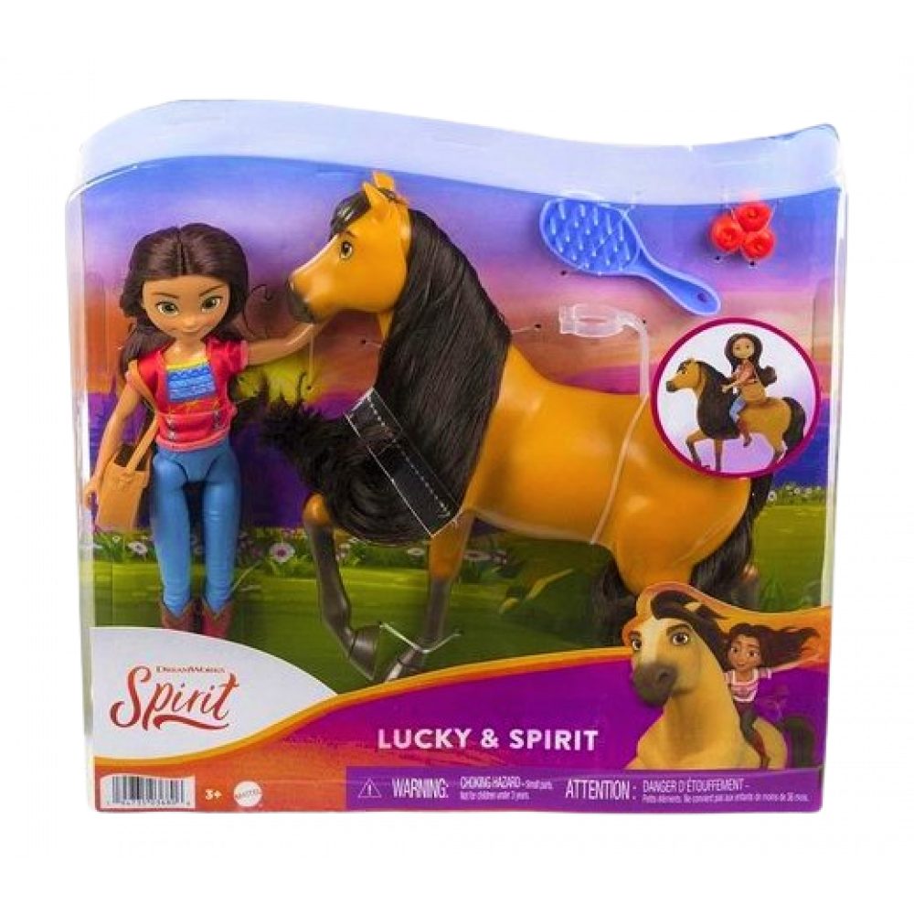 DreamWorks Minipuppe DreamWorks Puppe mit Pferd Lucky & Spirit Maße 28 x 25,5 x 7cm (4-tlg)