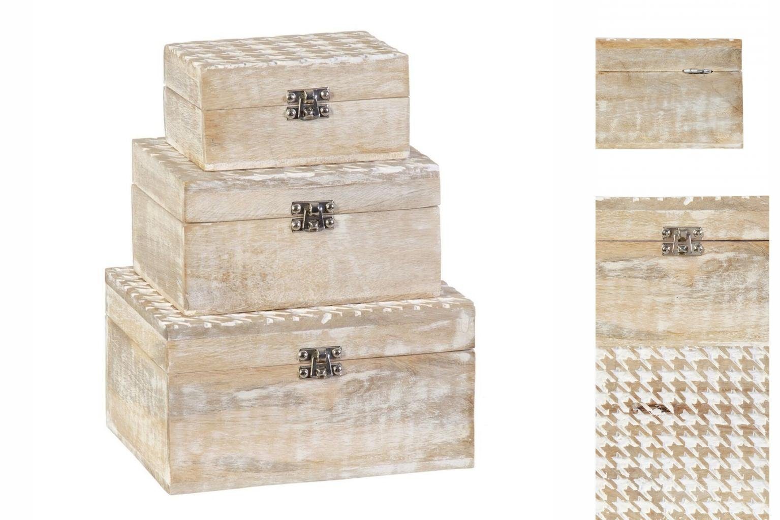 Bigbuy Dekoobjekt Dekorative Box 23 x 18 x 12 cm Mango-Holz 3 Stücke