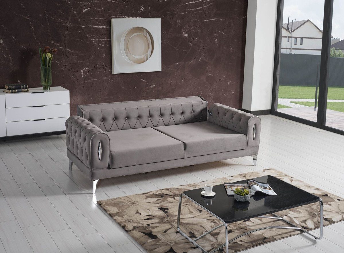 Casa Padrino Schlafsofa Luxus Schlafsofa 83 Kissen Sofa mit Silber / x cm 4 95 Luxus - x H. Wohnzimmer - Grau 225 Möbel Wohnzimmer