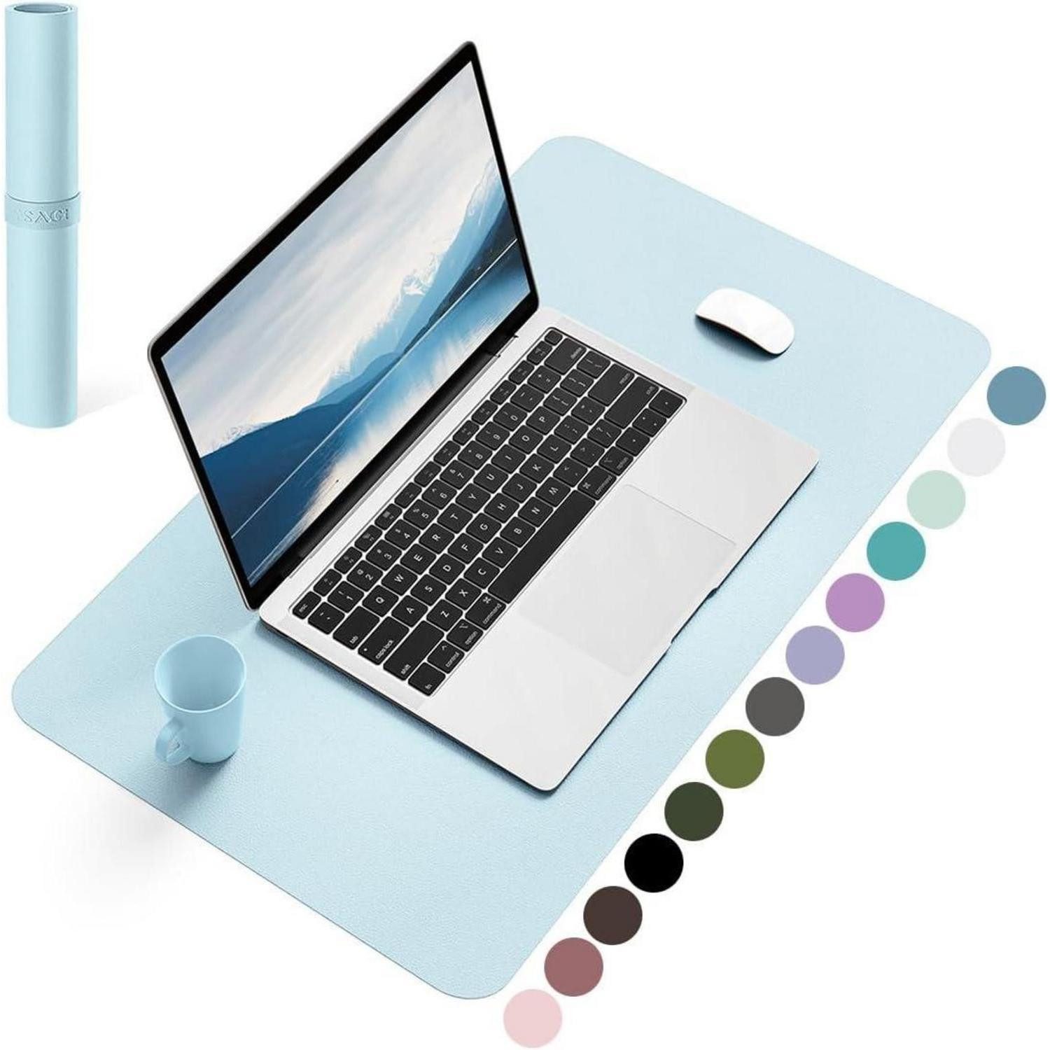 LuxusKollektion Schreibtischunterlage Schreibtischunterlage Mauspad Leder Wildleder Office Hellblau 60*35cm