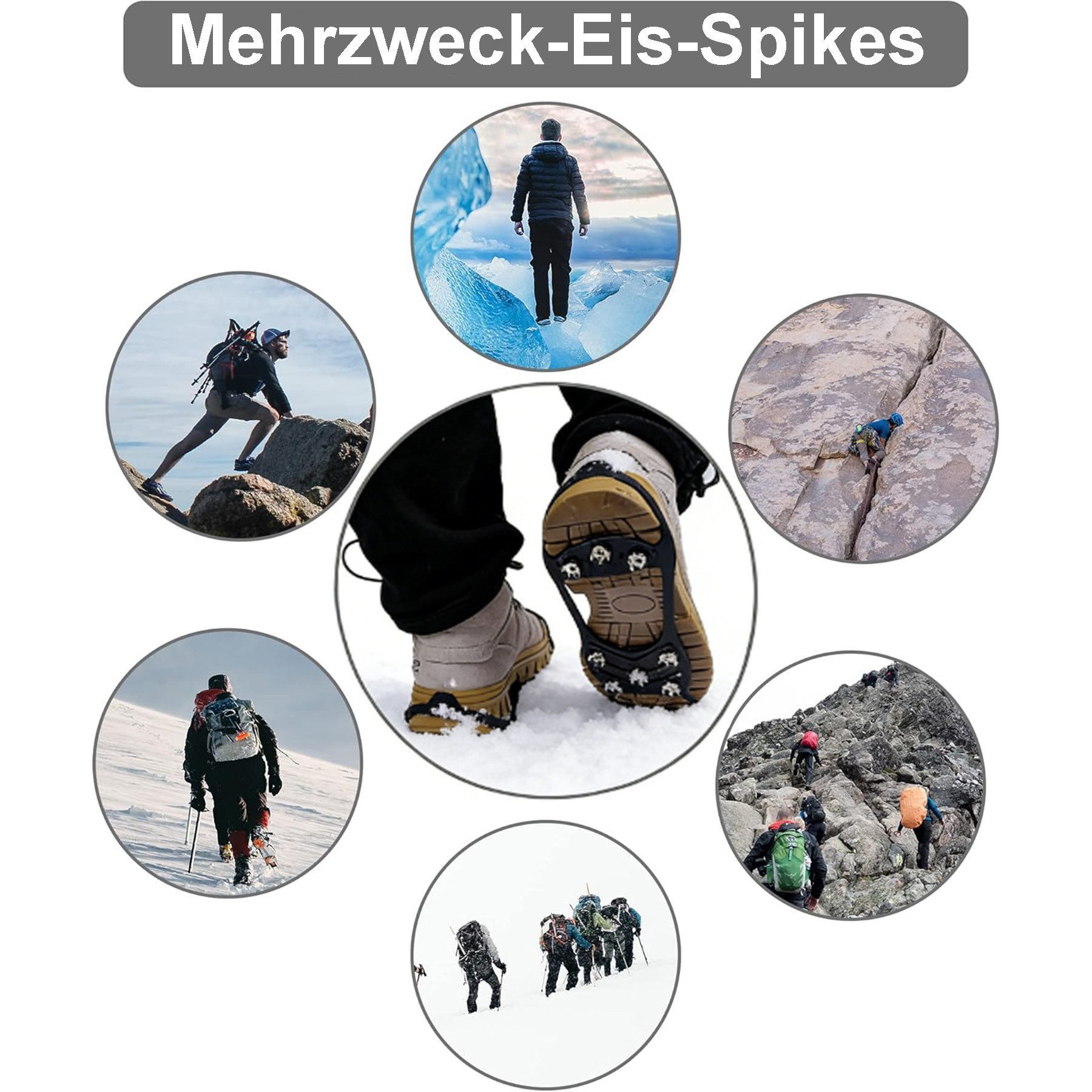 Mutig Spikes 3 Paar Anti Rutsch Schuhspikes, Spikes Schuhe Schuhkrallen mit 8 Zähne (Spikes zum Überziehen, Edelstahl Spikes, Steigeisen für Damen & Herren, Einheitsgröße für Schuhe und Stiefel), Grödel für Gehen Wandern Trekking Eisfischen Winter Outdoor