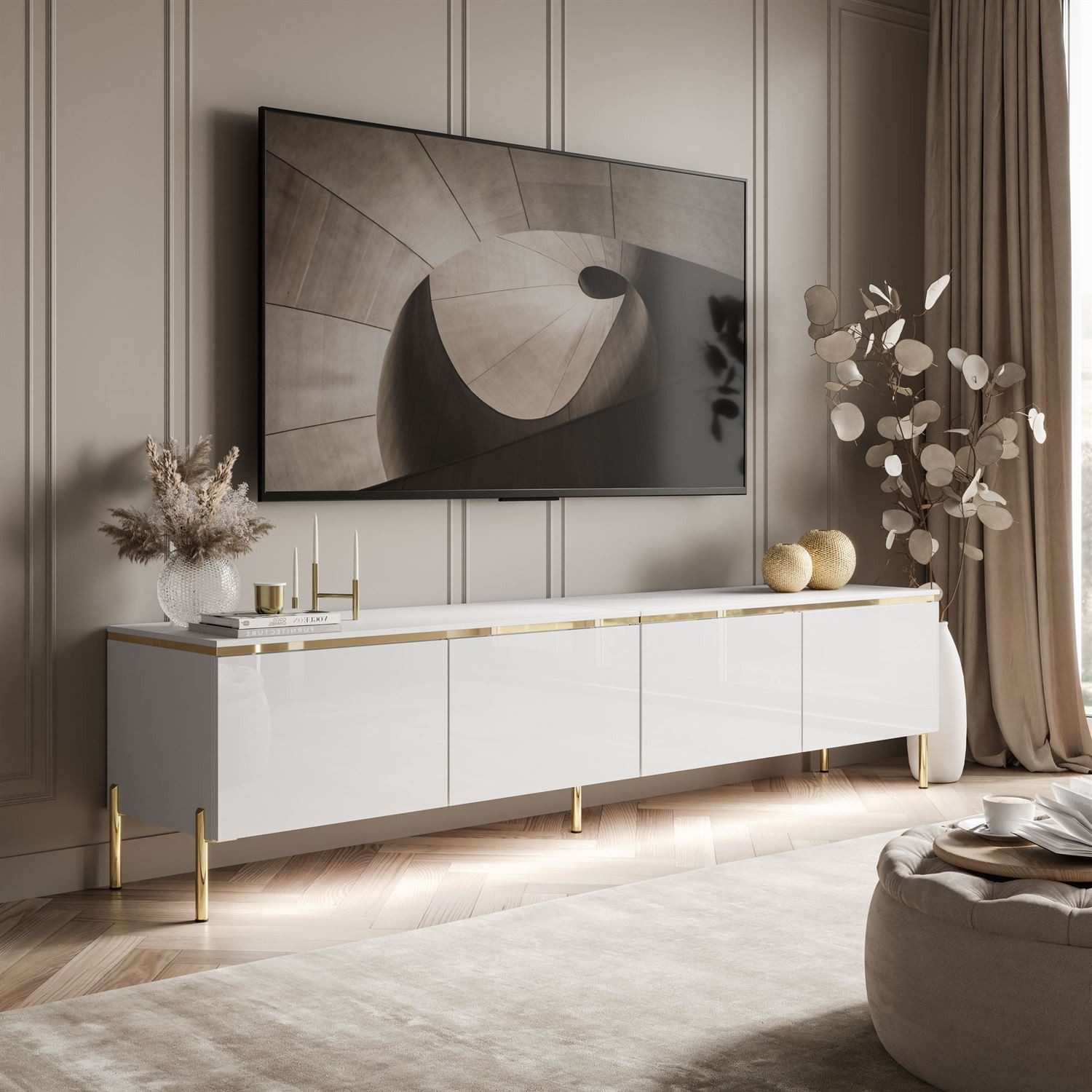 Lookway TV-Schrank CELINE GLOSS 200 auf goldenen Füßen mit LED-Beleuchtung günstig online kaufen