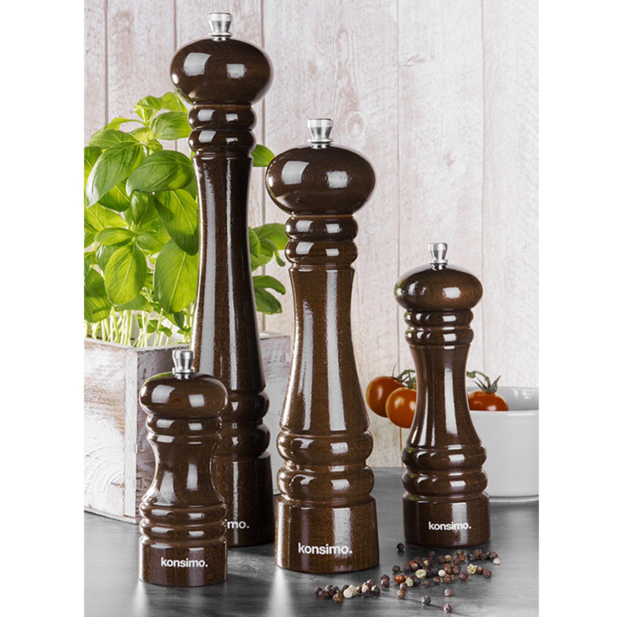 KONSIMO® Salz-/Pfeffermühle MILOS Gewürzmühlen Salzmühlen Pfeffermühlen 24 cm manuell, (2 Stück), Holz, modernes Design