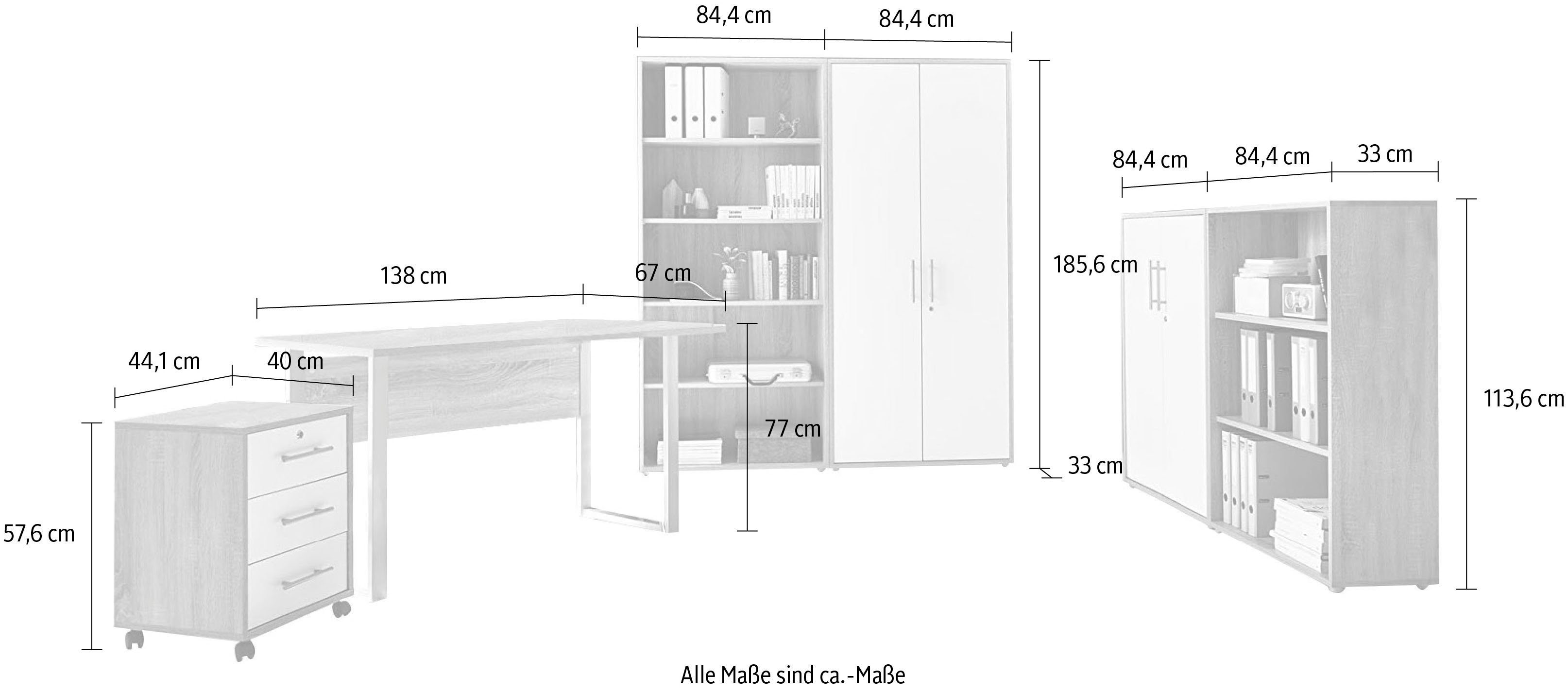 BMG Weiß Mini Eiche Kombi Sonoma/ Tabor Möbel Büro-Set 1