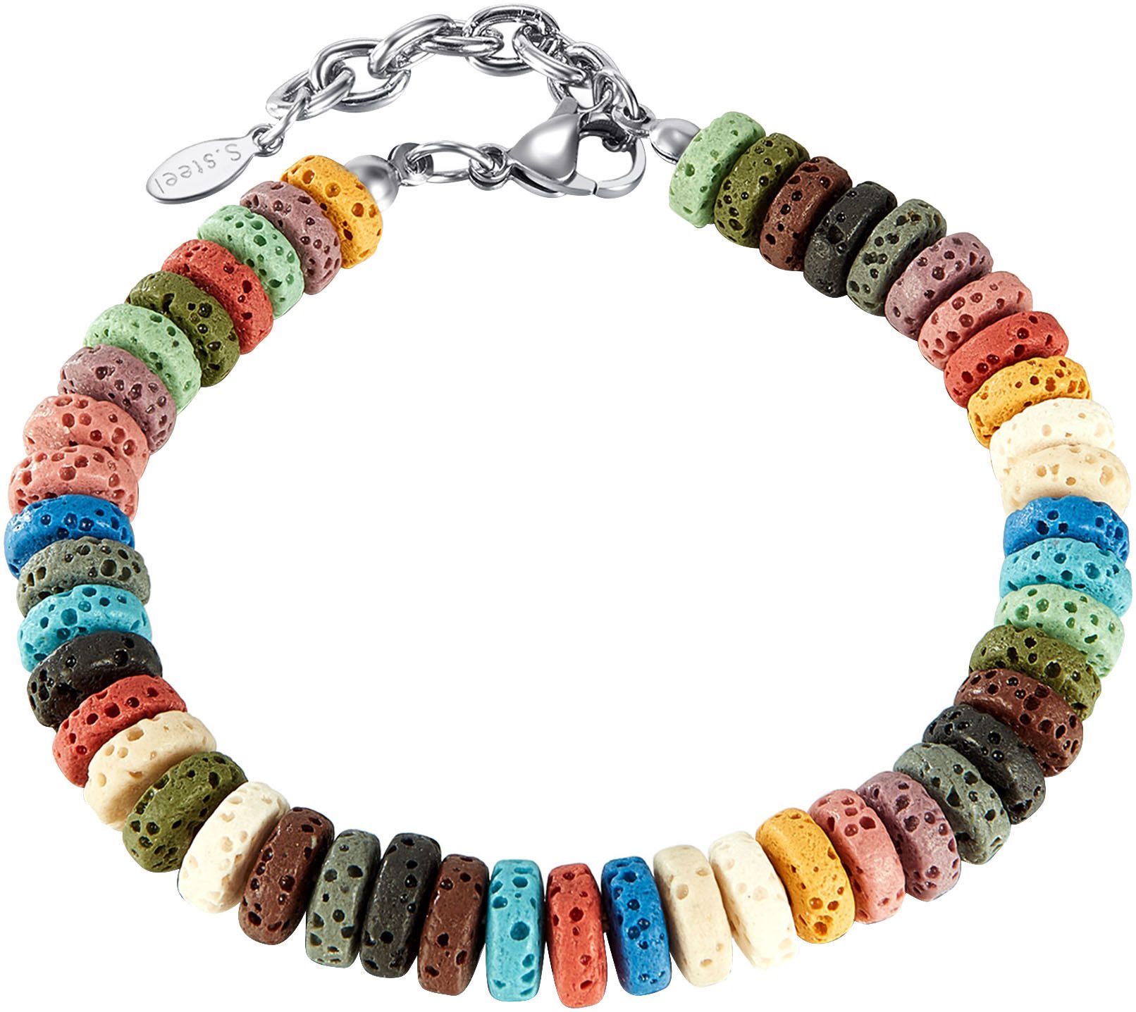 Firetti Armband Schmuck Geschenk Edelstahl Armschmuck Ankerkettengliederung Regenbogen, mit Lavastein