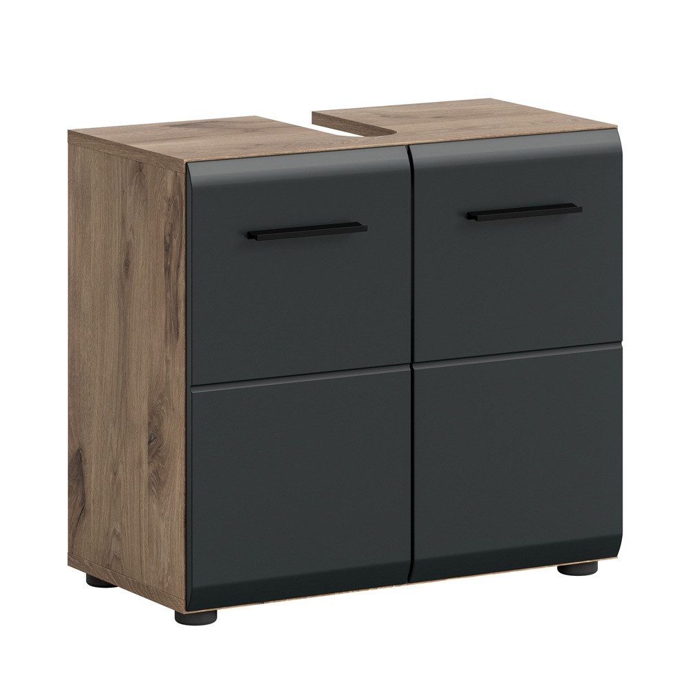 xonox.home Waschbeckenunterschrank Waschbeckenunterschrank Ice, mit Türen, Nox Oak / schwarz (1-St) Badmöbel