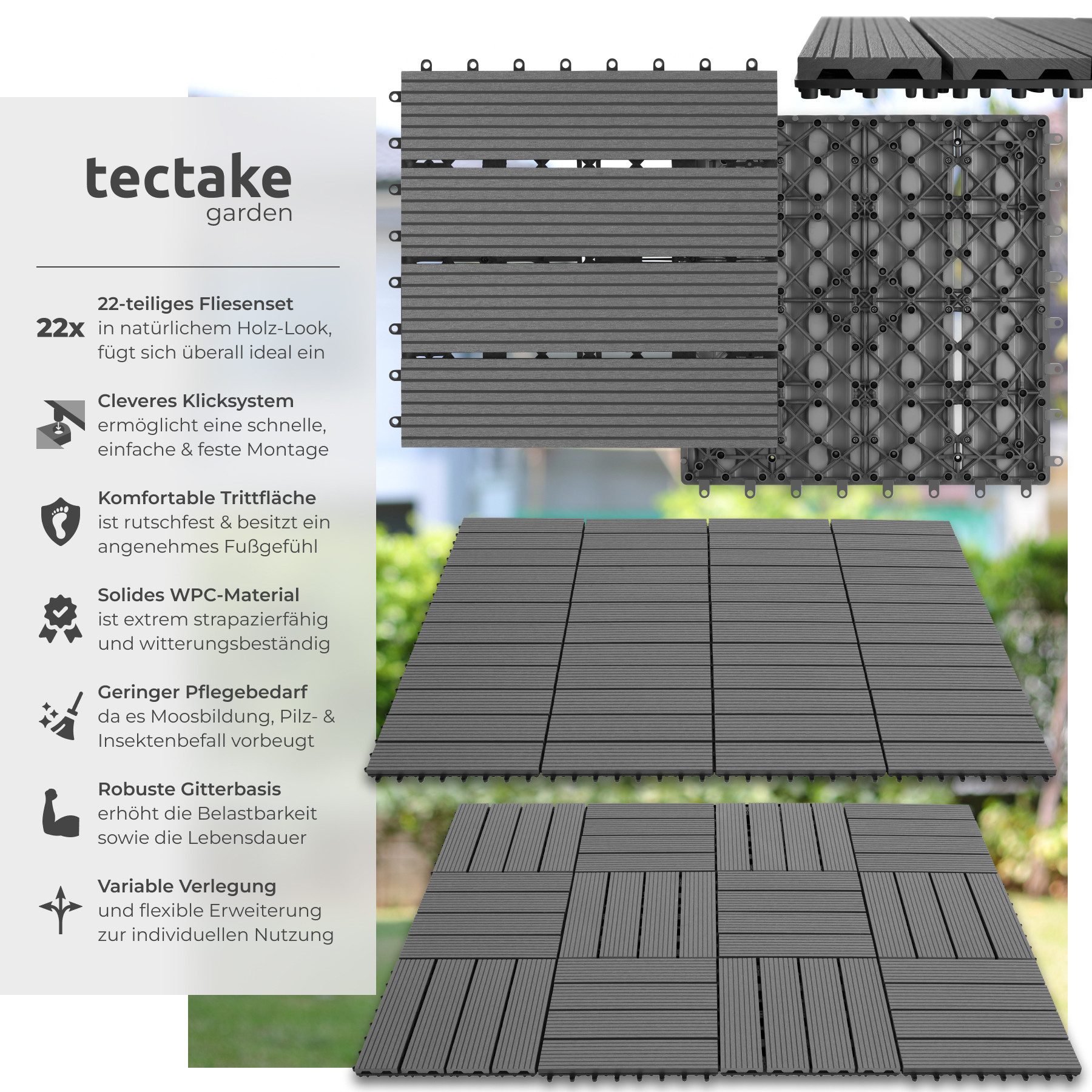 tectake Terrassendielen Terrassenfliesen Tegulas - Robust mit natürlicher H günstig online kaufen
