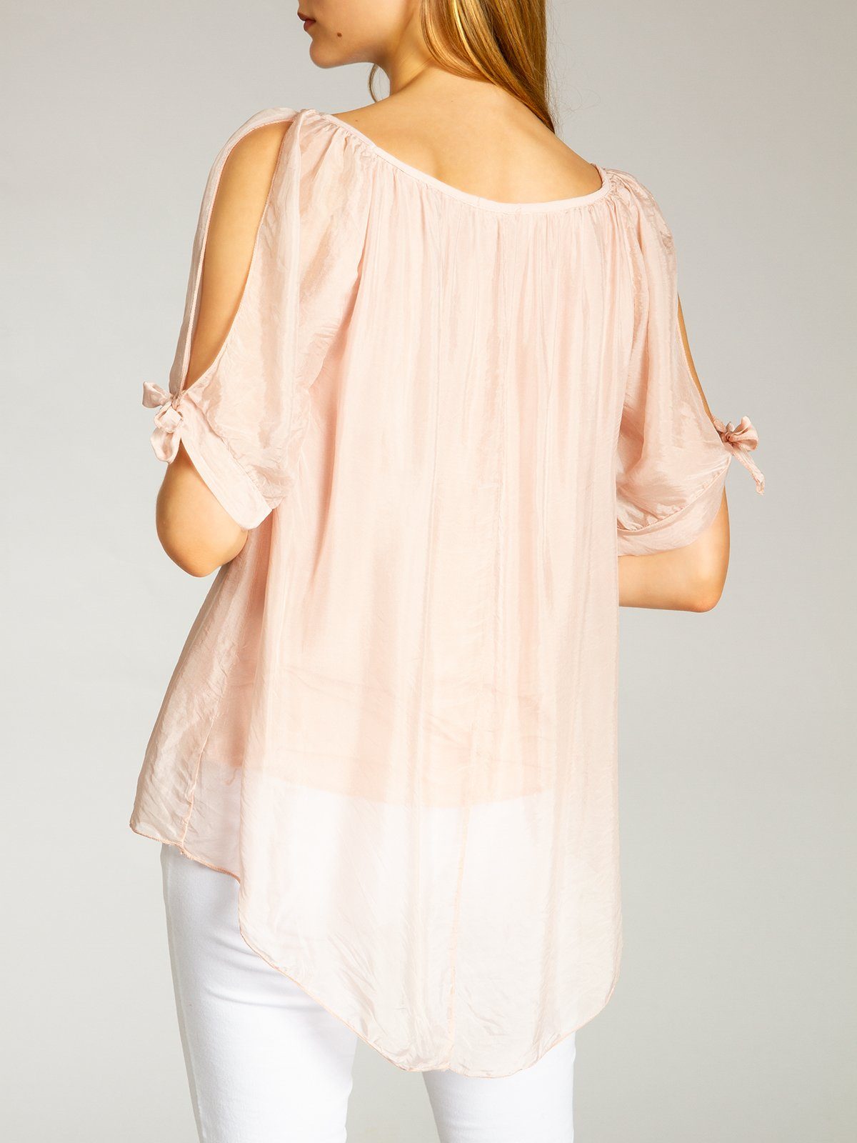 Shirtbluse BLU020 mit Bluse Damen Sommer leichte Seidenanteil elegante lange rosa Caspar