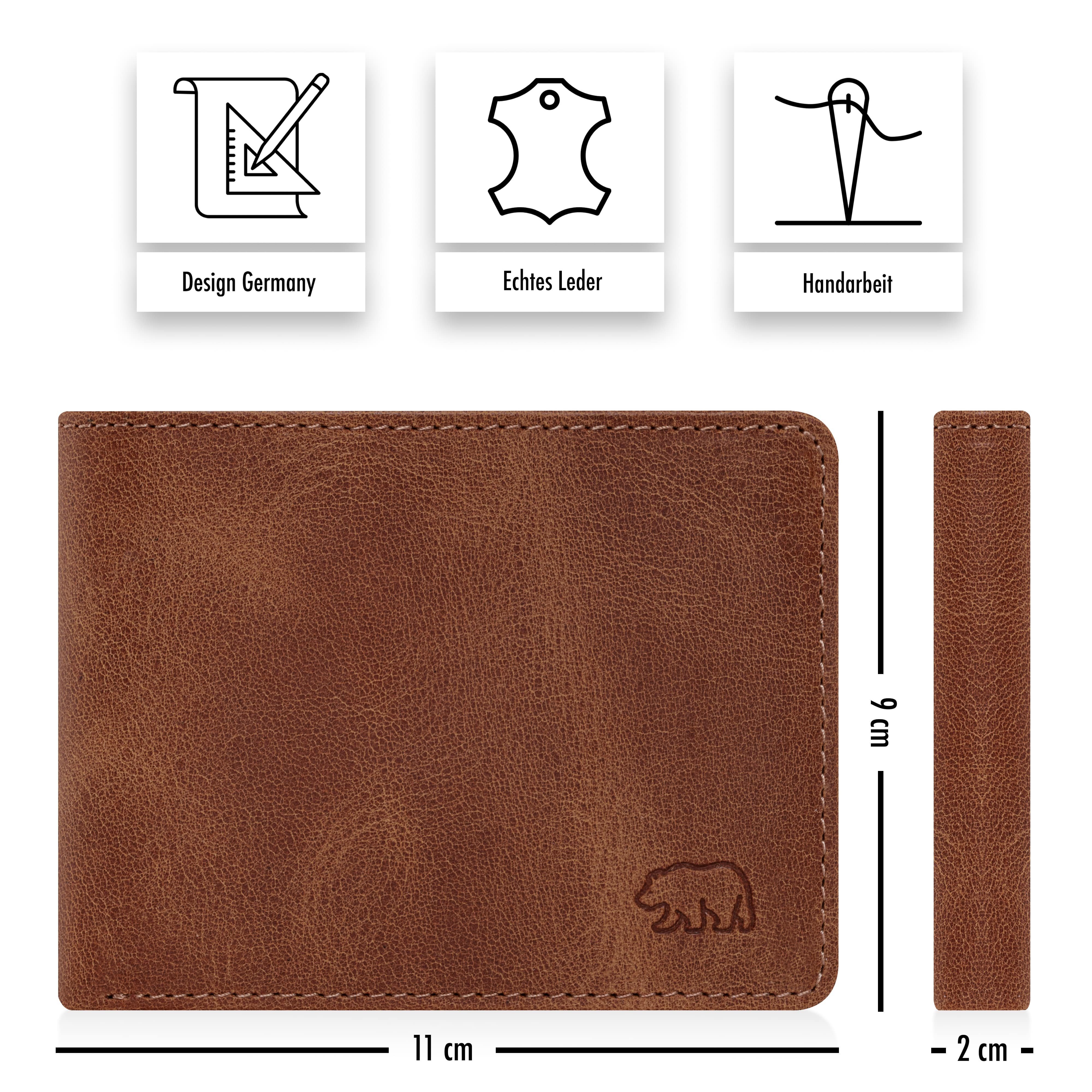 Brown Bear Geldbörse 8061 - mit 6 Kartenfächern und RFID-Schutz, aus Echtleder Farbe Vintage-Whiskey