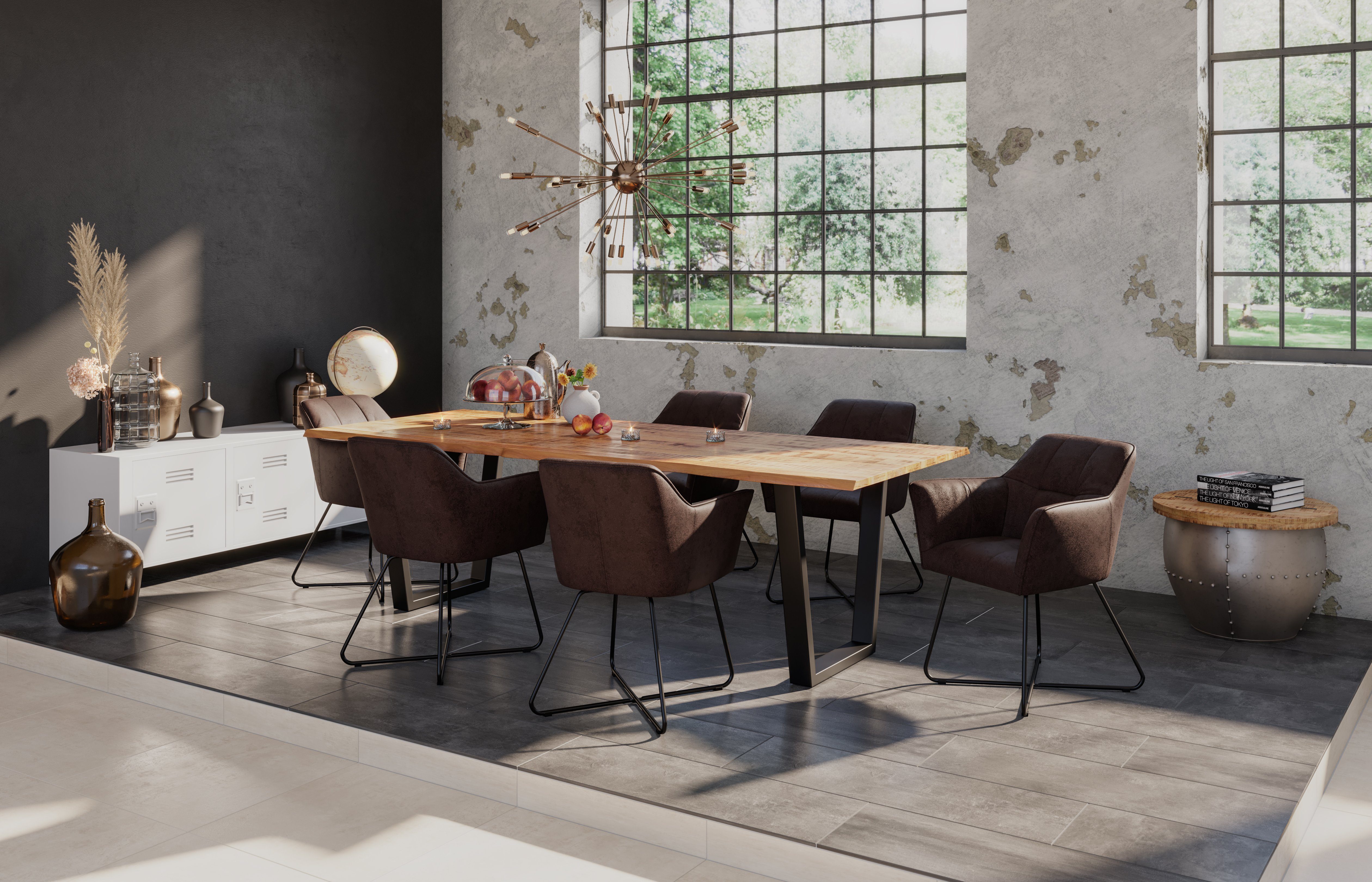 SAM® Baumkantentisch Nico, massives Mangoholz, Baumkante, Metallgestell V-Form