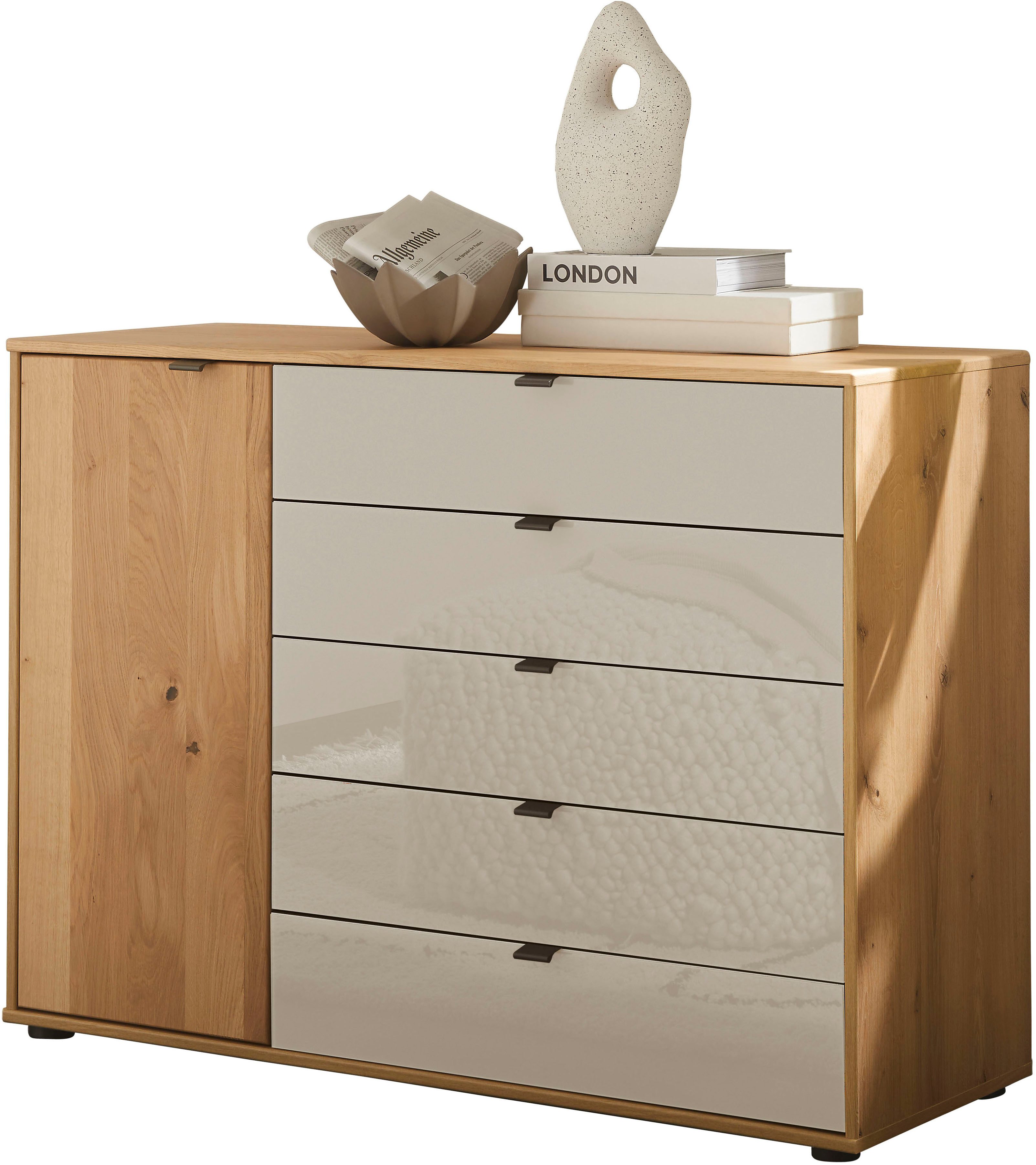 WIEMANN Kombikommode Cardiff Sideboard, Wäscheschrank, teilmassiv Bianco-Eiche, Schubladen (Kommode 120x86x43 cm, braun, mit Dämpfung, MADE IN GERMANY), verschiedenen Ausführungen, inklusive Einlegeboden