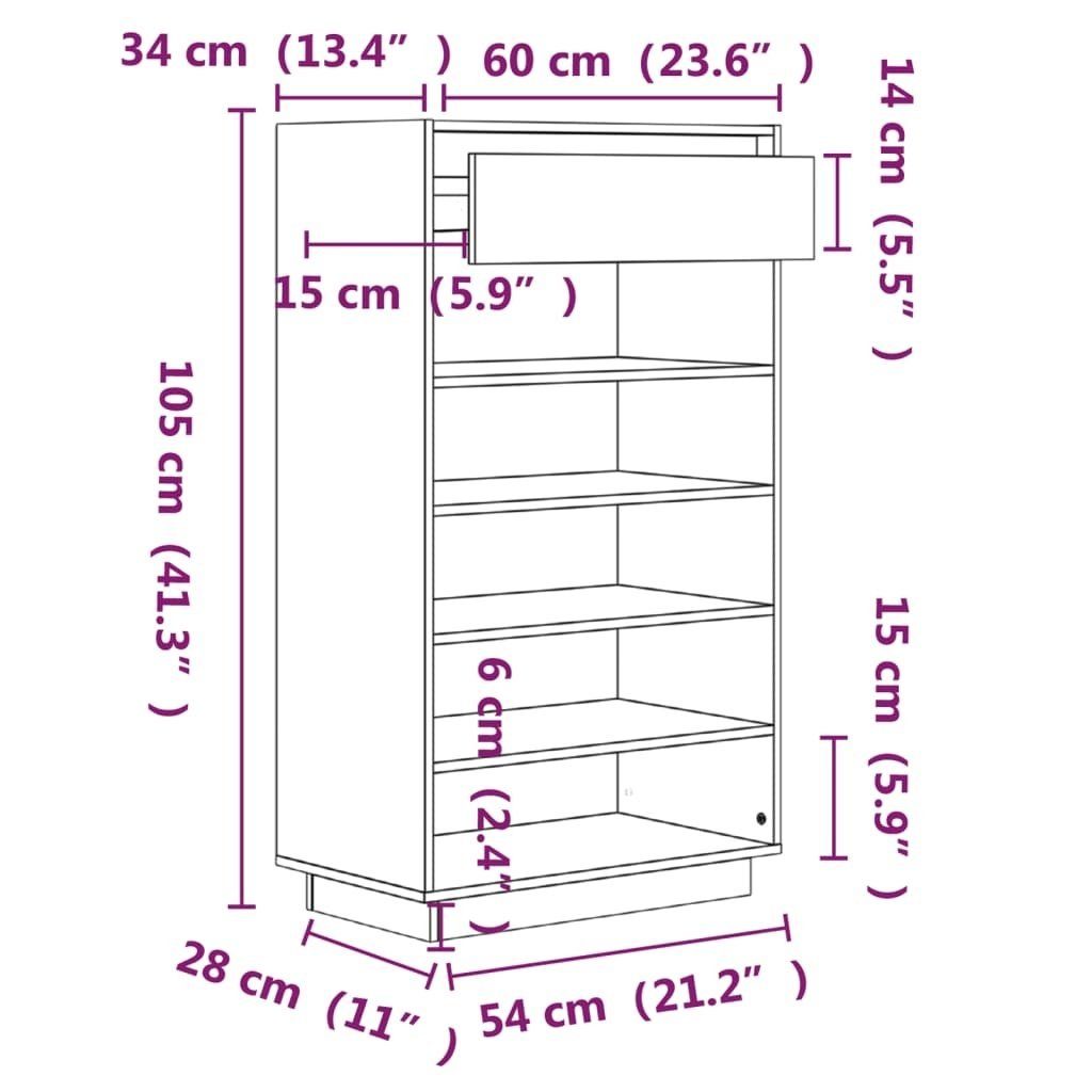 möbelando Schuhregal 3013364, LxBxH: Kiefer-Massivholz cm, aus Schwarz 34x60x105 in