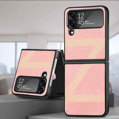 Wigento Handyhülle Für Samsung Galaxy Z Flip4 5G Kunstleder / Kunststoff Z-Muster Struktur Handy Tasche Hülle Etuis Pink