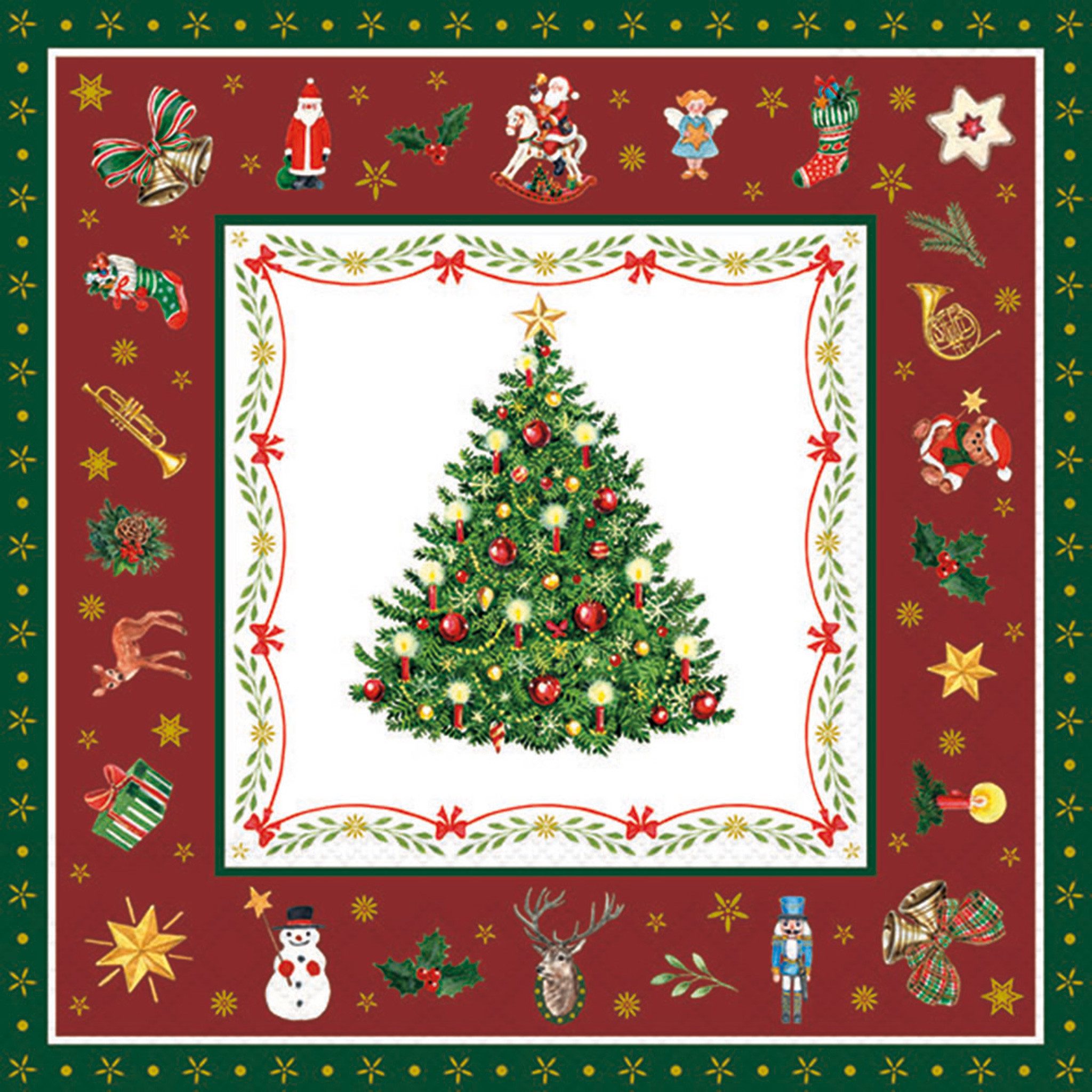 Ambiente Luxury Paper Products Papierserviette, Servietten Papier 33x33cm 3-lagig Weihnachtsdesign 20 Stück Rot Grün