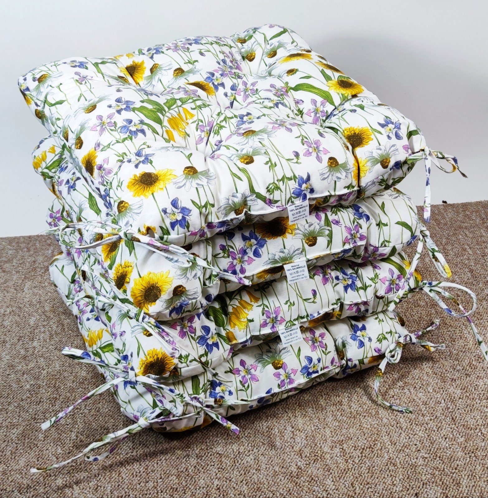 Rattani Sitzkissen Set 4x Stuhlkissen/Sitzkissen Klara 42 x 42 x 8 cm Landh günstig online kaufen