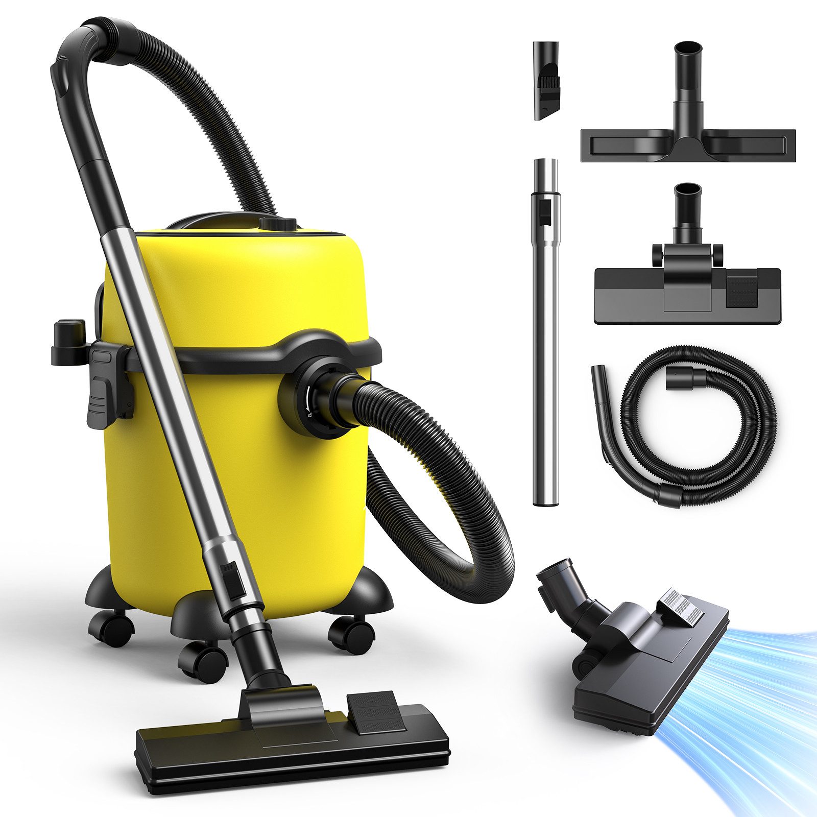 Seker Nass-Trocken-Sauger KB-W002 2-in-1 Eimerstaubsauger Blas-Saug 35 kPa 20L Fassungsvermögen, 1200 W, mit Beutel, Vielfältige Aufsätze + Organizer, Universal für Drinnen & Draußen