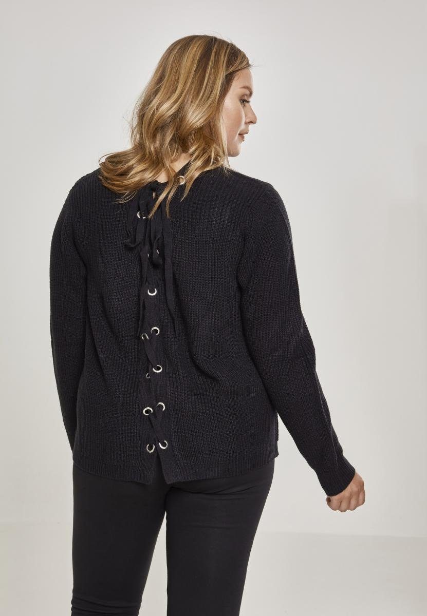 black CLASSICS Up Sweater URBAN Back Lace Damen (1-tlg) Kapuzenpullover Ladies