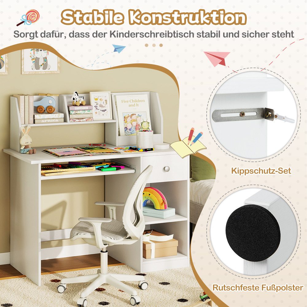 COSTWAY Kinderschreibtisch, mit Schublade, Bücherregal & Tastaturablage