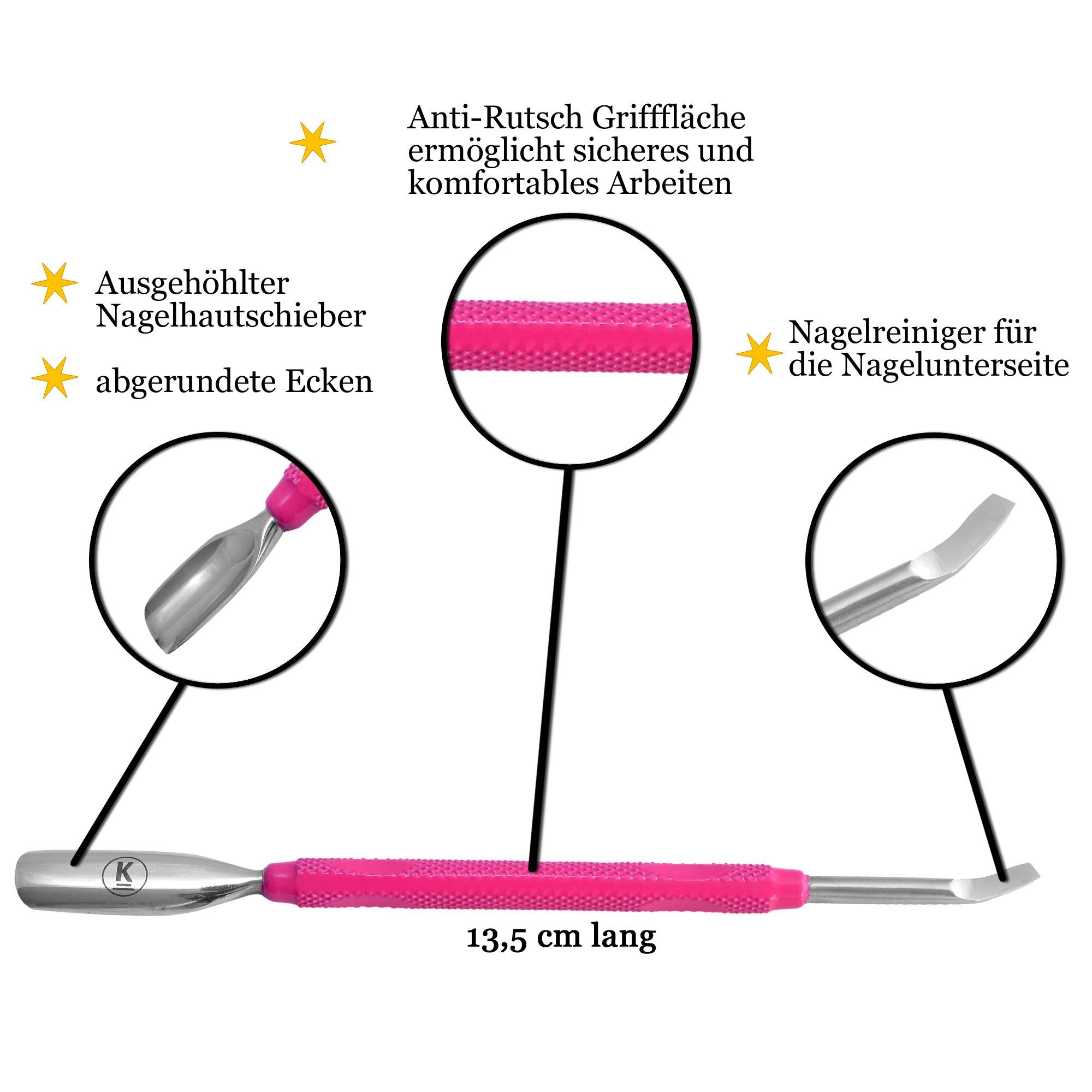 K-Pro Nagelhautschieber und Nagelreiniger mit Pro (Pink) Edelstahl Pusher Löffel aus 