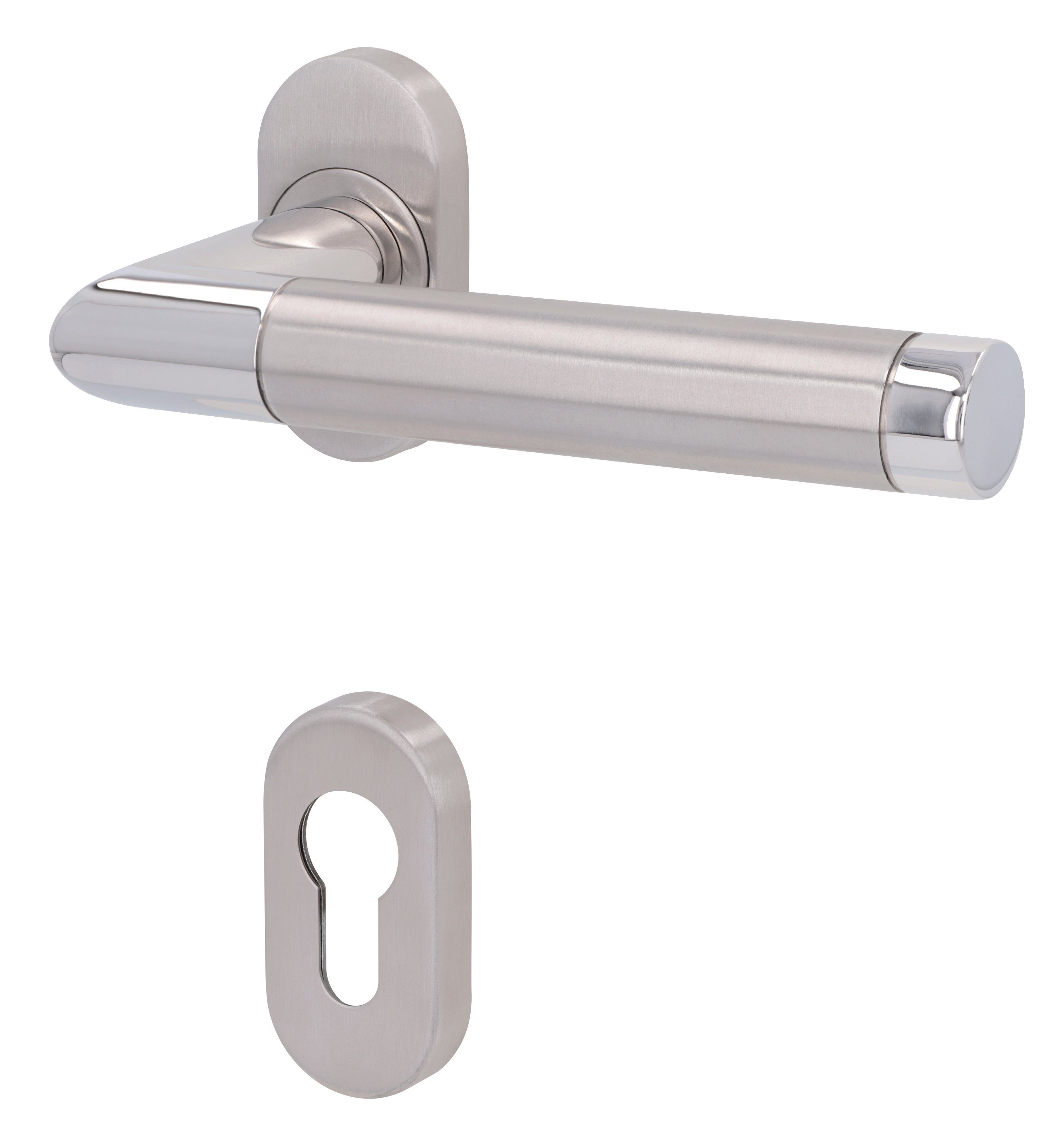 Alpertec Türbeschlag Halbgarnitur für Türen mit Profilzylinderlochung, DIN rechts (1 St), Edelstahl poliert/satiniert