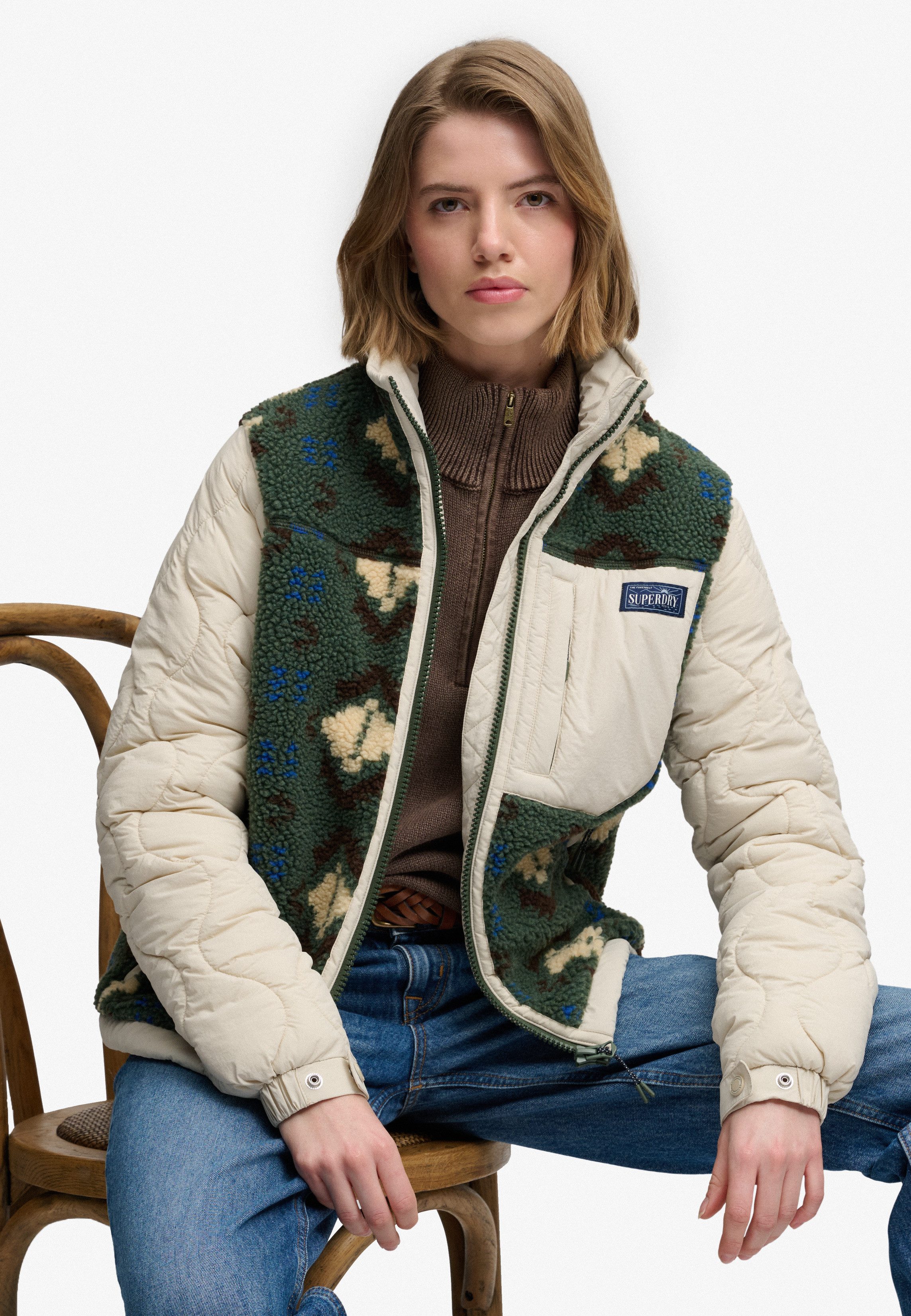 Superdry Fleecejacke FLEECE ONION QUILT HYBRID Kunstfaser, relaxed fit