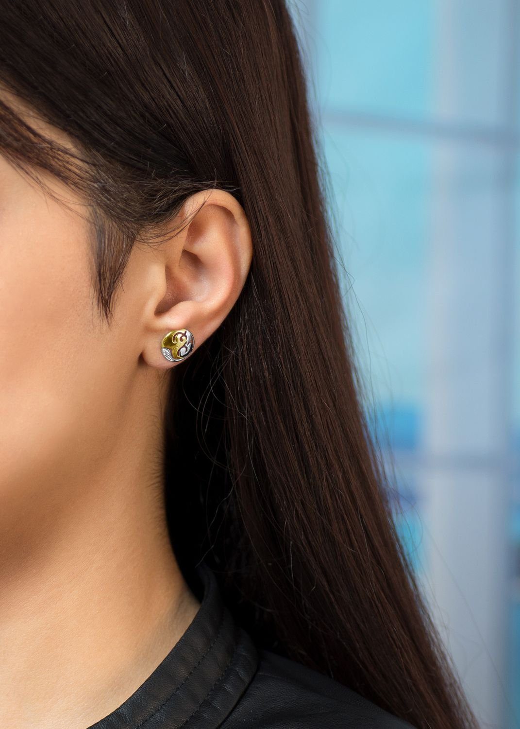 Materia Paar Ohrstecker Gold rund Ornament bicolor SO-388, aus Sterlingsilb günstig online kaufen