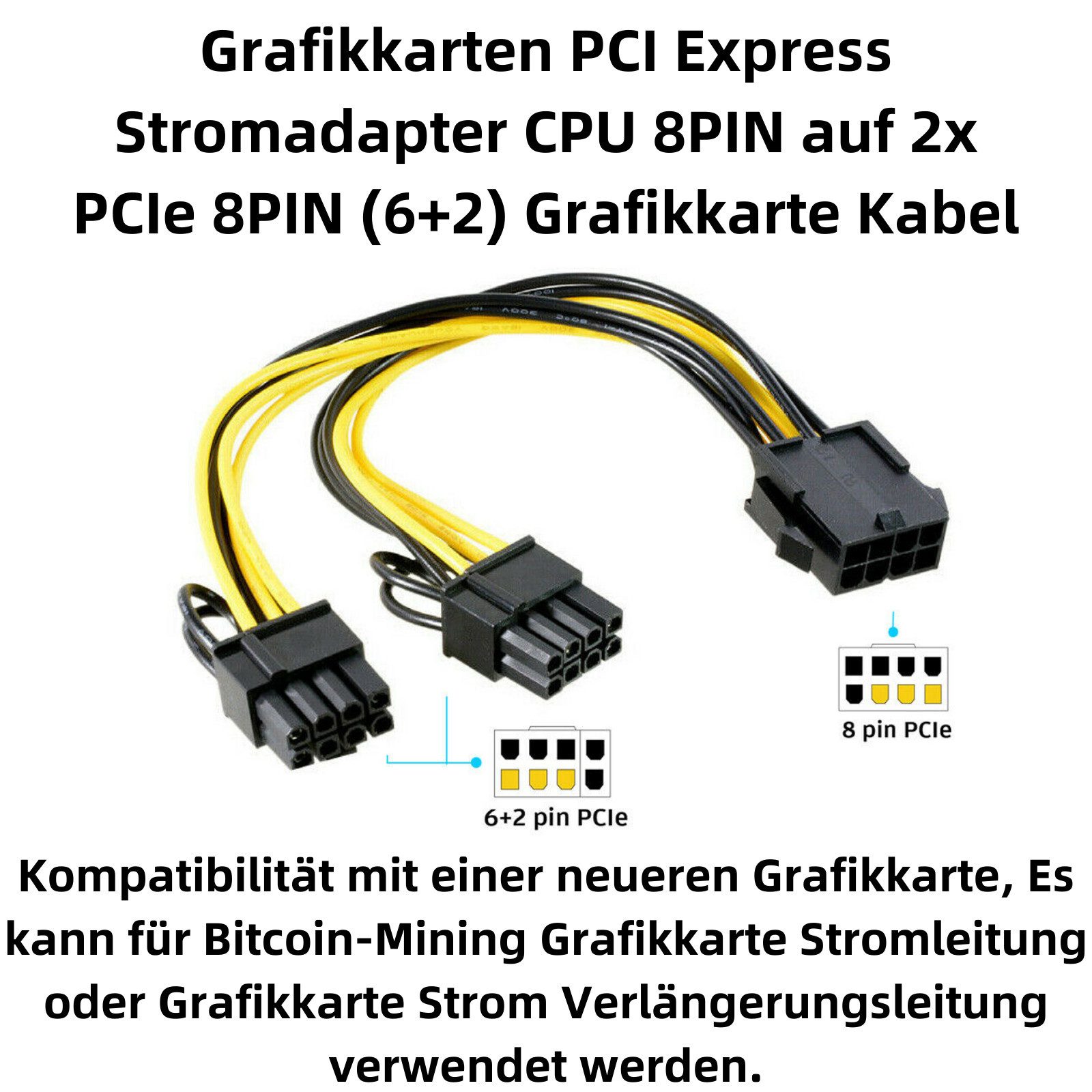 Bolwins Q55 Stromkabel 8pin PCIe auf 2x 8pin Grafikkarte PCI-Express Adapter Computer-Kabel, PCI-E 8-Pin (weiblich), 2× PCI-E 6+2-Pin (männlich) (20 cm), stabiles Power-Splitter-Kabel