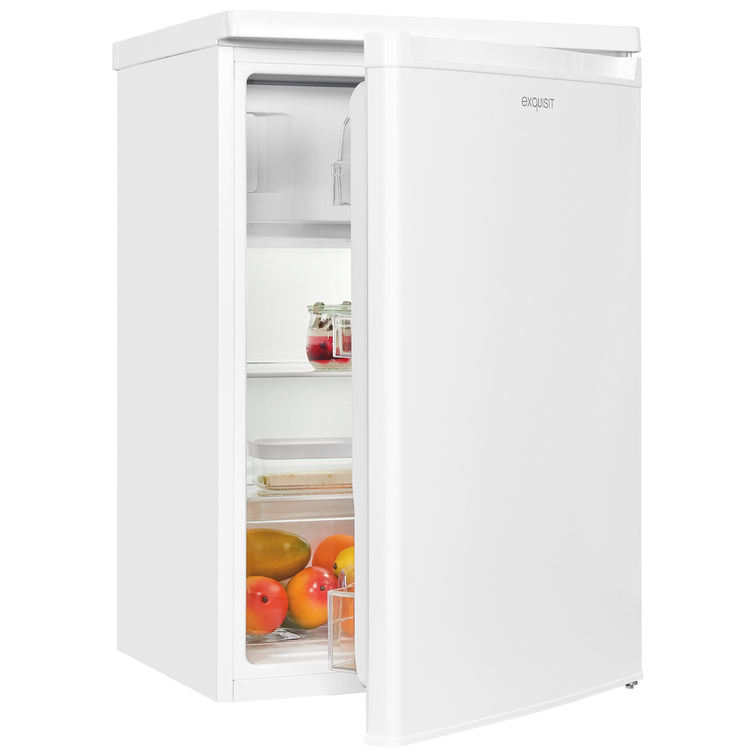 exquisit Kühlschrank KS516-4-E-040E, 85 cm hoch, 56 cm breit, 109 l Nutzinhalt, LED Beleuchtung, 40 dB Geräusch, Geräuschklasse C