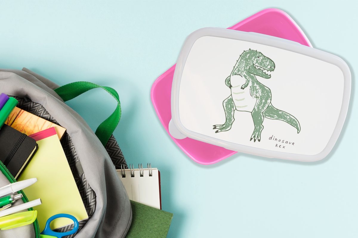 Lunchbox - Erwachsene, rosa Junge für Brotdose Brotbox Kunststoff, Kinder, (2-tlg), - Rex Dinosaurier - Kunststoff - MuchoWow Snackbox, Mädchen, -, Tyrannosaurus Kinderzimmer Mädchen